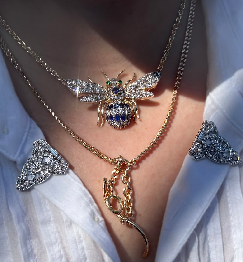 14k/ 18k Bee Brooch Pendant Necklace