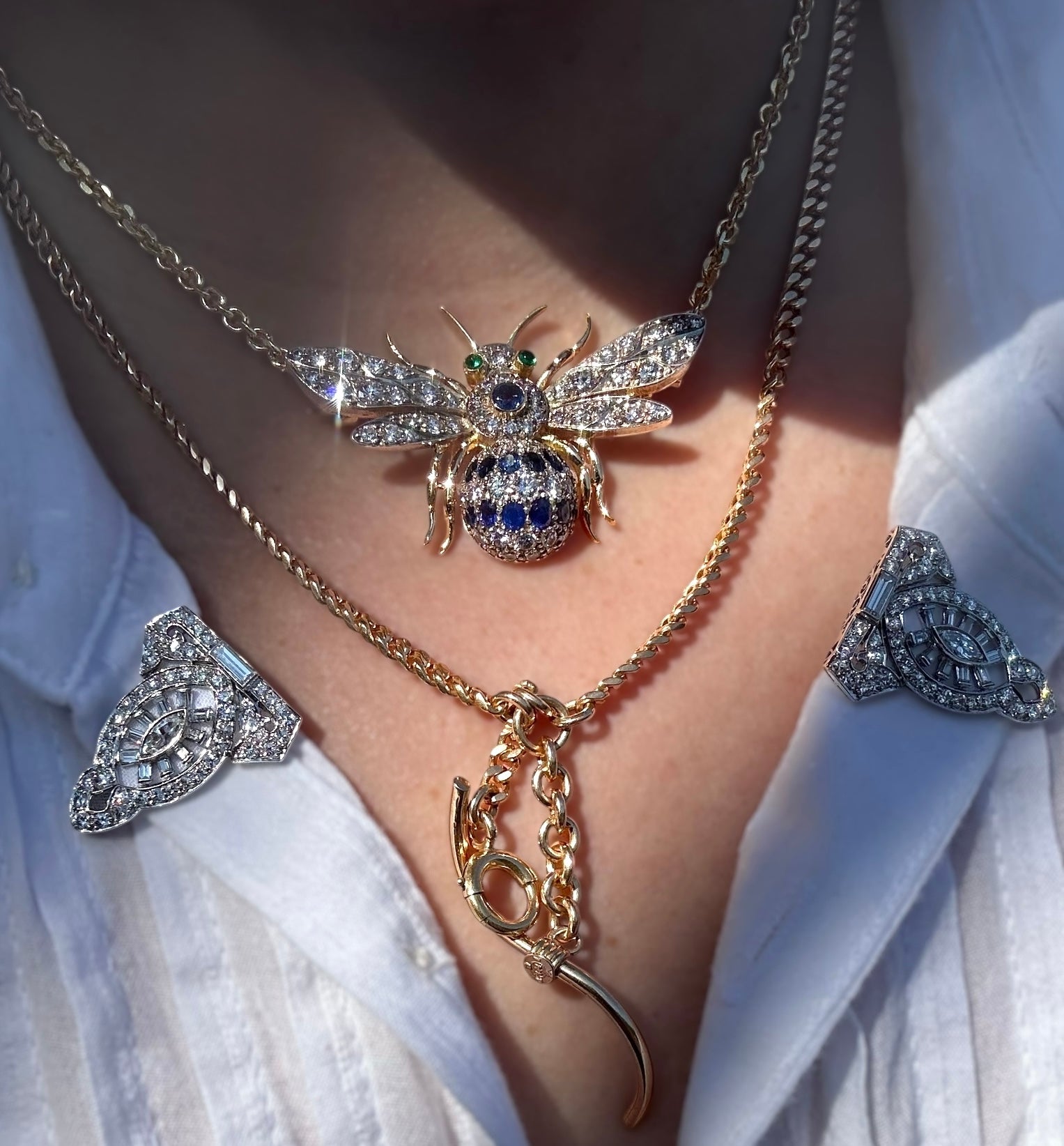 14k/ 18k Bee Brooch Pendant Necklace