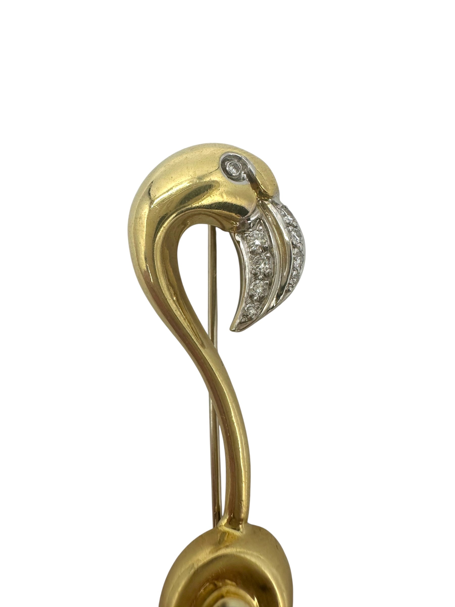 18k Diamond Flamingo Brooch