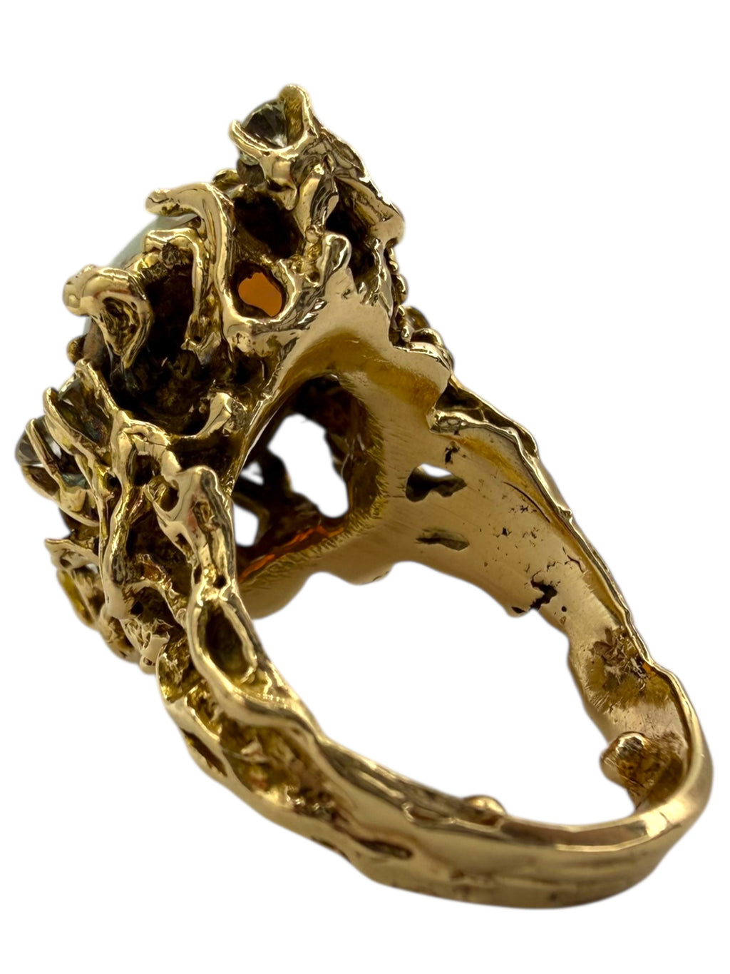 14k Opal Diamond Brutalist Ring