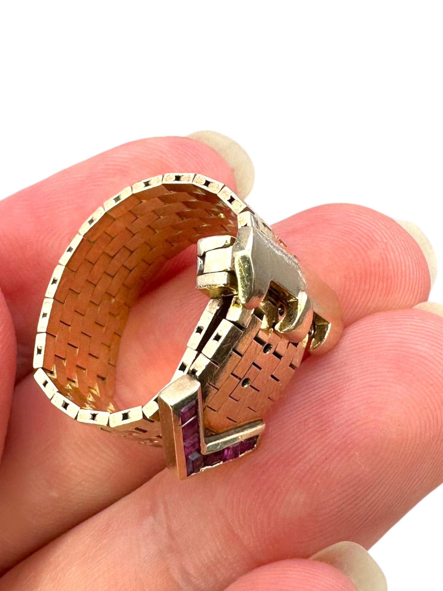 14k Retro Ruby Buckle Ring