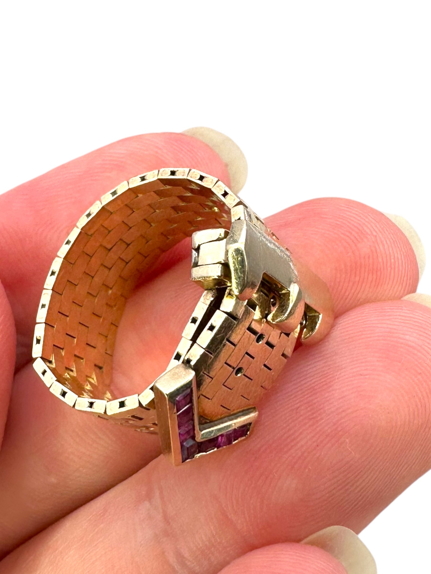 14k Retro Ruby Buckle Ring