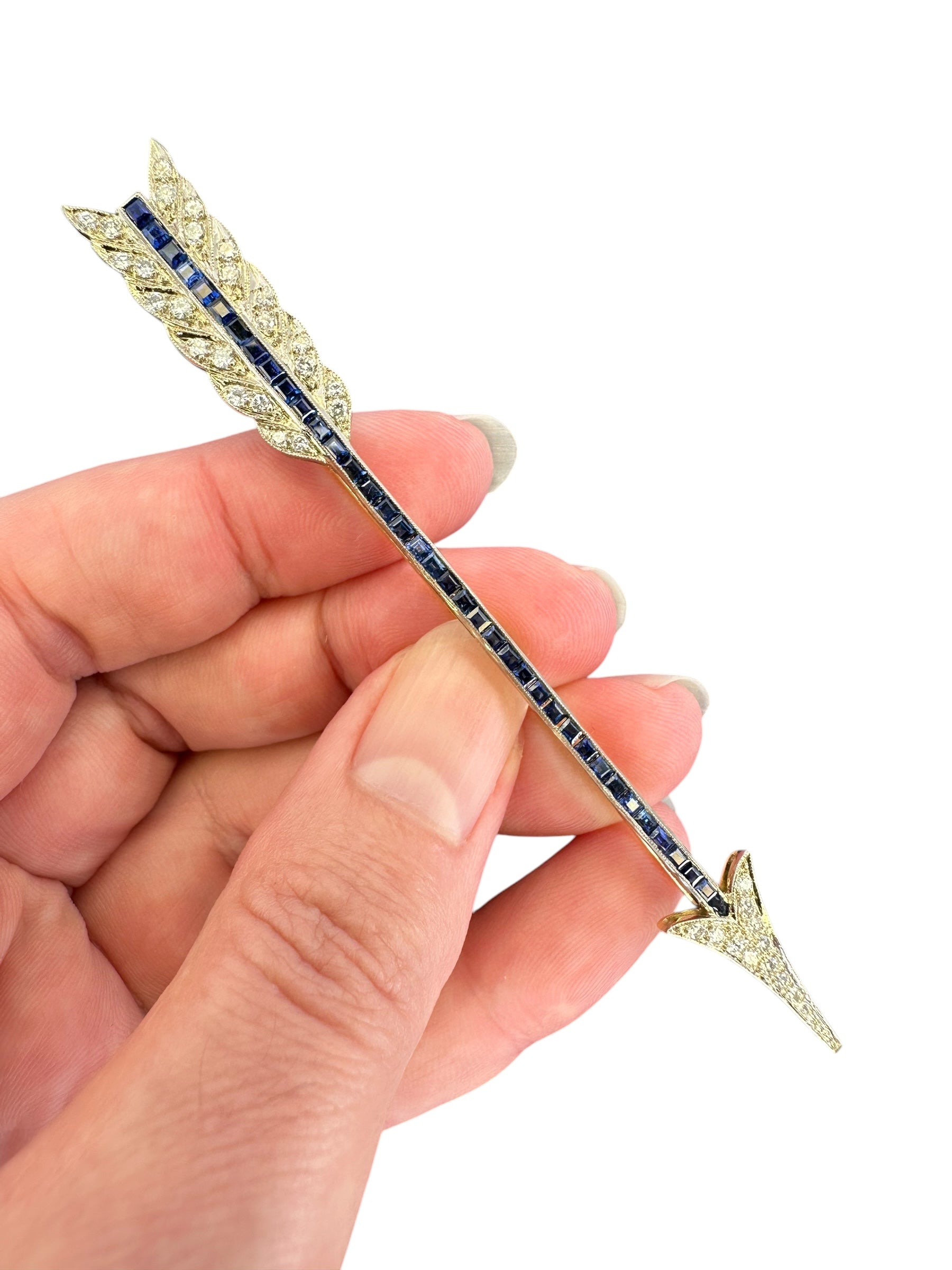 18k Sapphire Diamond Arrow Brooch