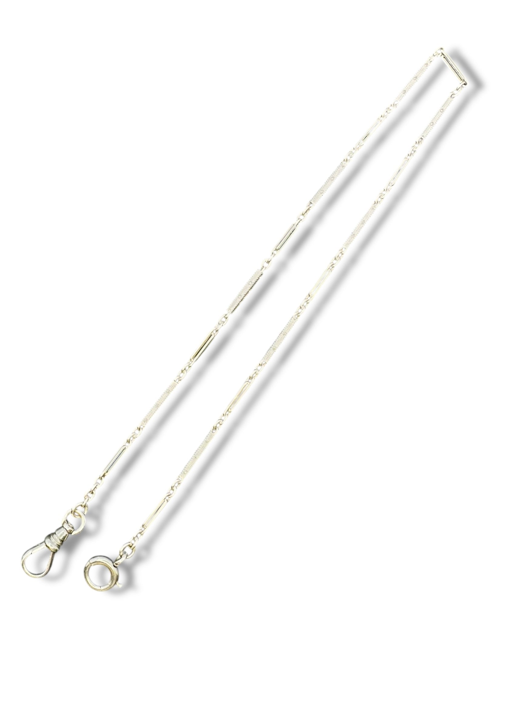 14k White Gold Geometric Bar Link Watch Chain