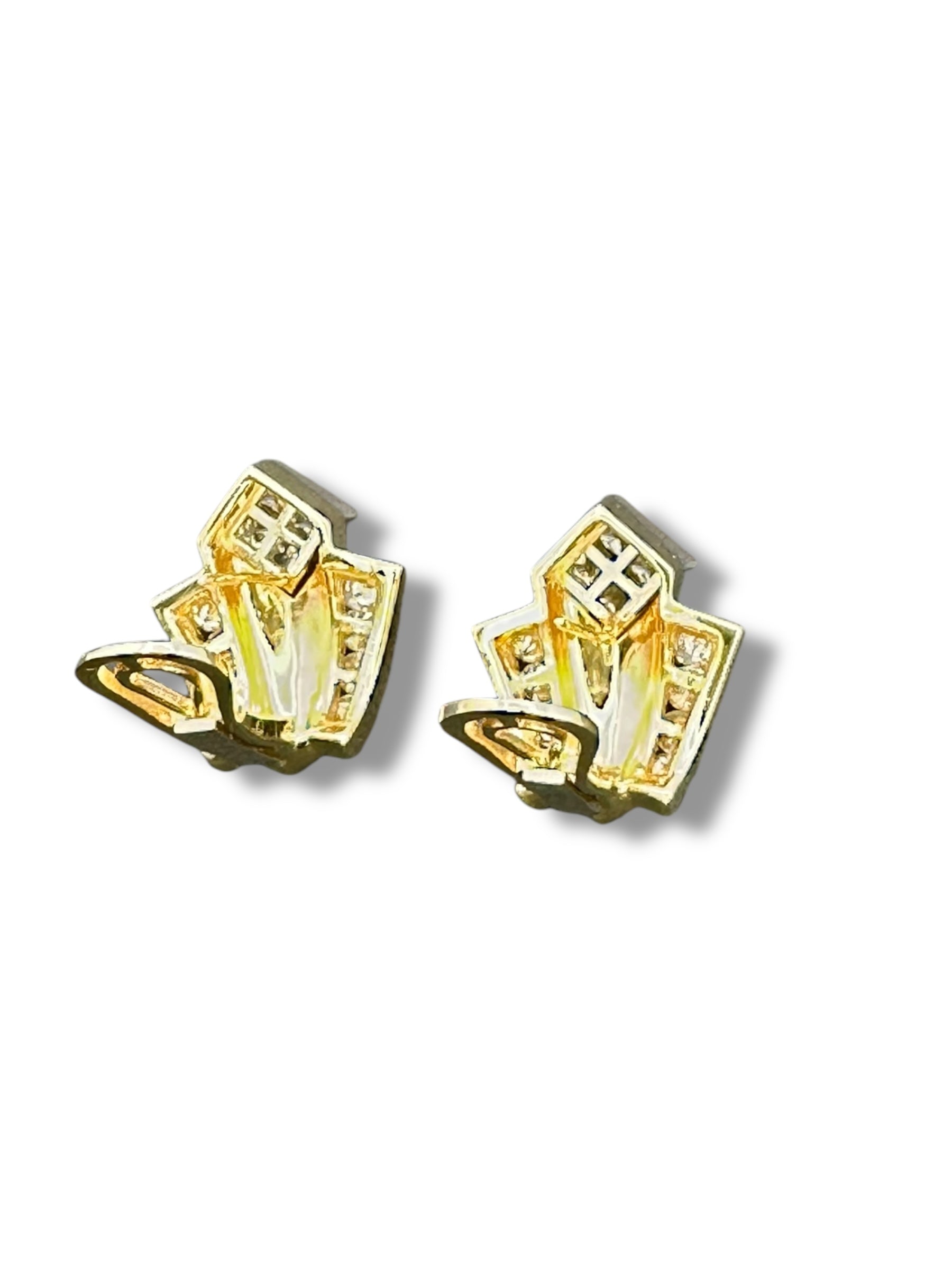18k 1980s Art Deco Diamond Earrings