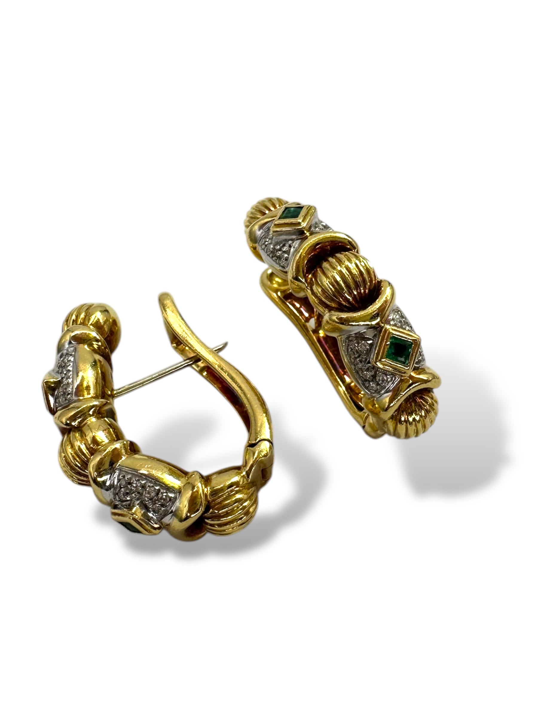 18k Emerald Diamond Hoop Earrings