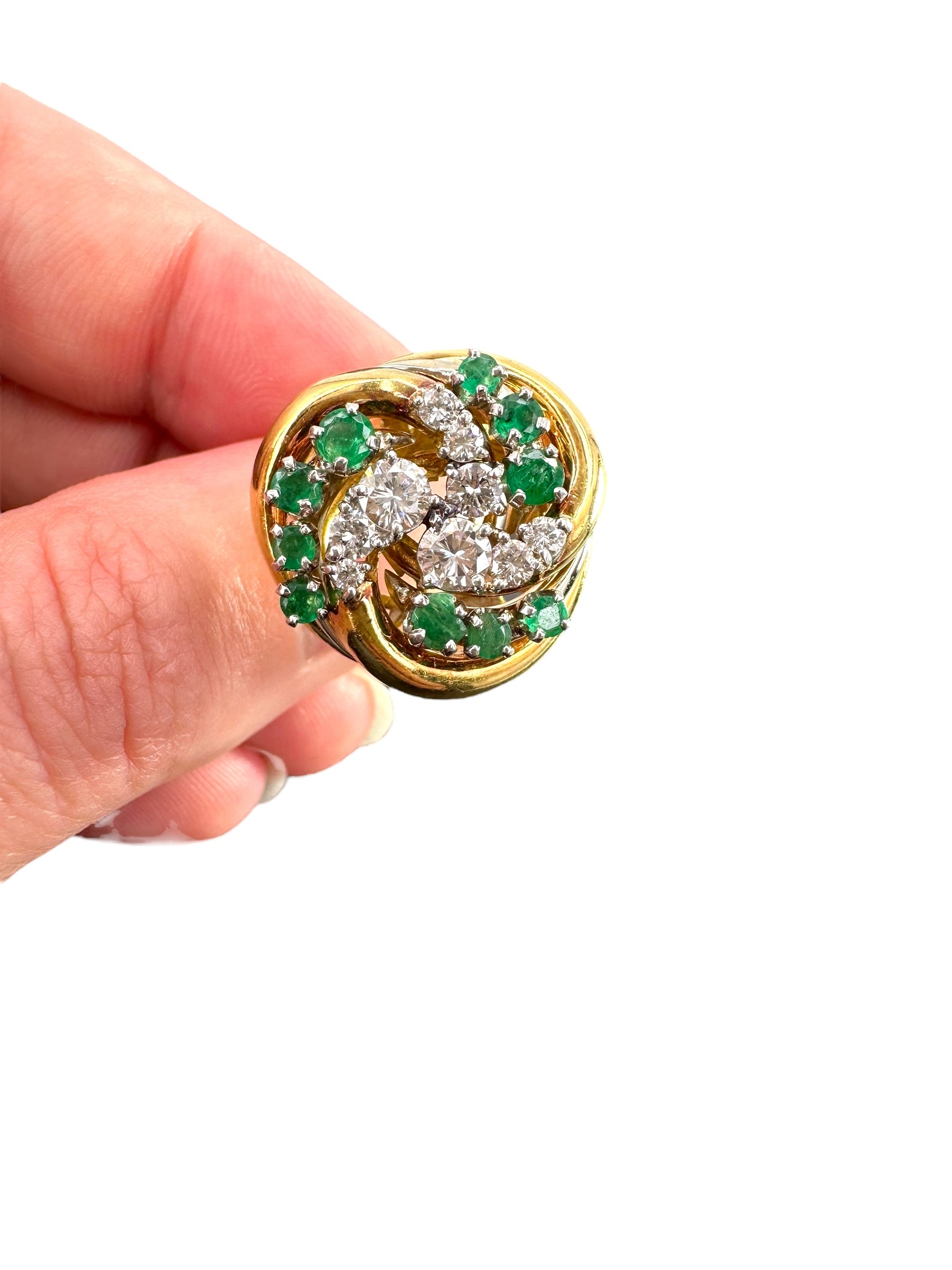 18k Emerald Diamond Swirl Ring