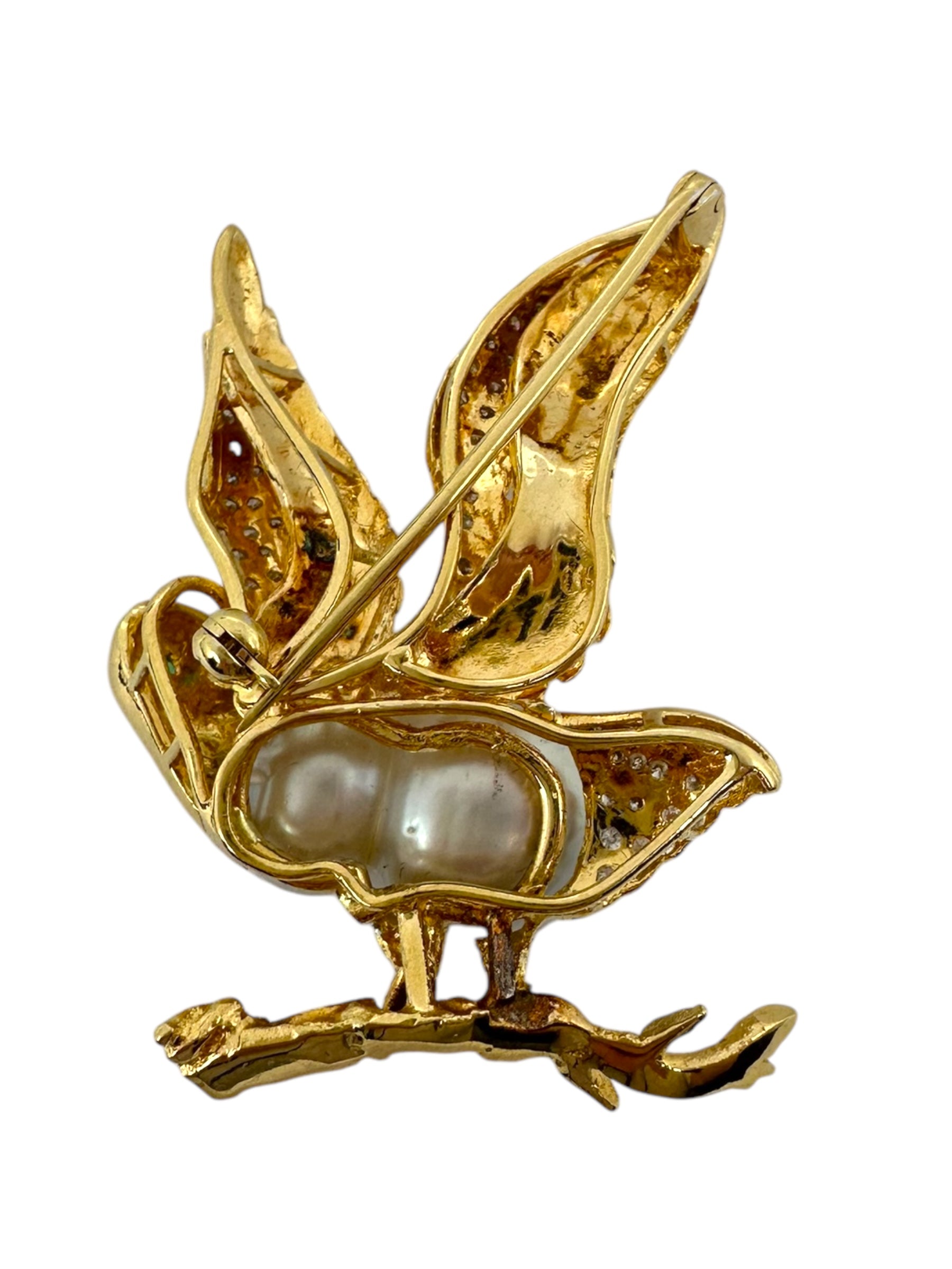 18k Diamond Pearl Bird Brooch
