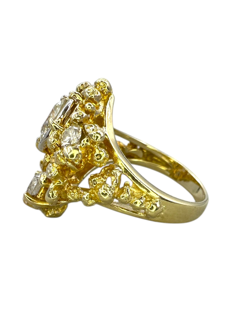 14k Chunky Diamond Brutalist Style Ring