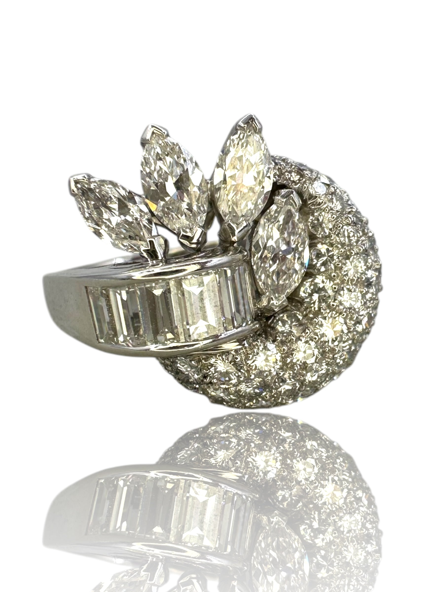 Retro Platinum Diamond Cocktail Ring