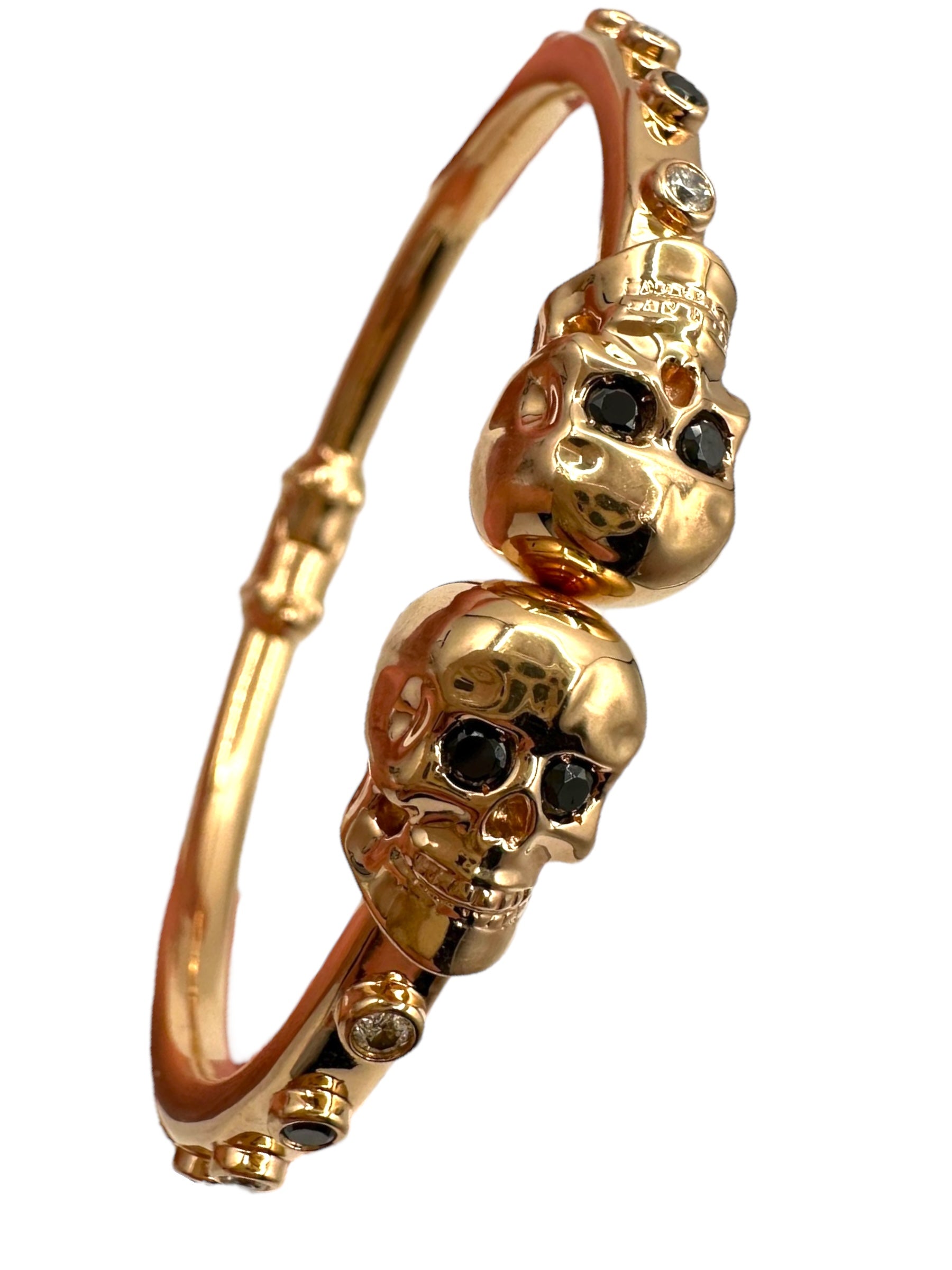 18k Rose Gold Diamond Skull Bangle Bracelet