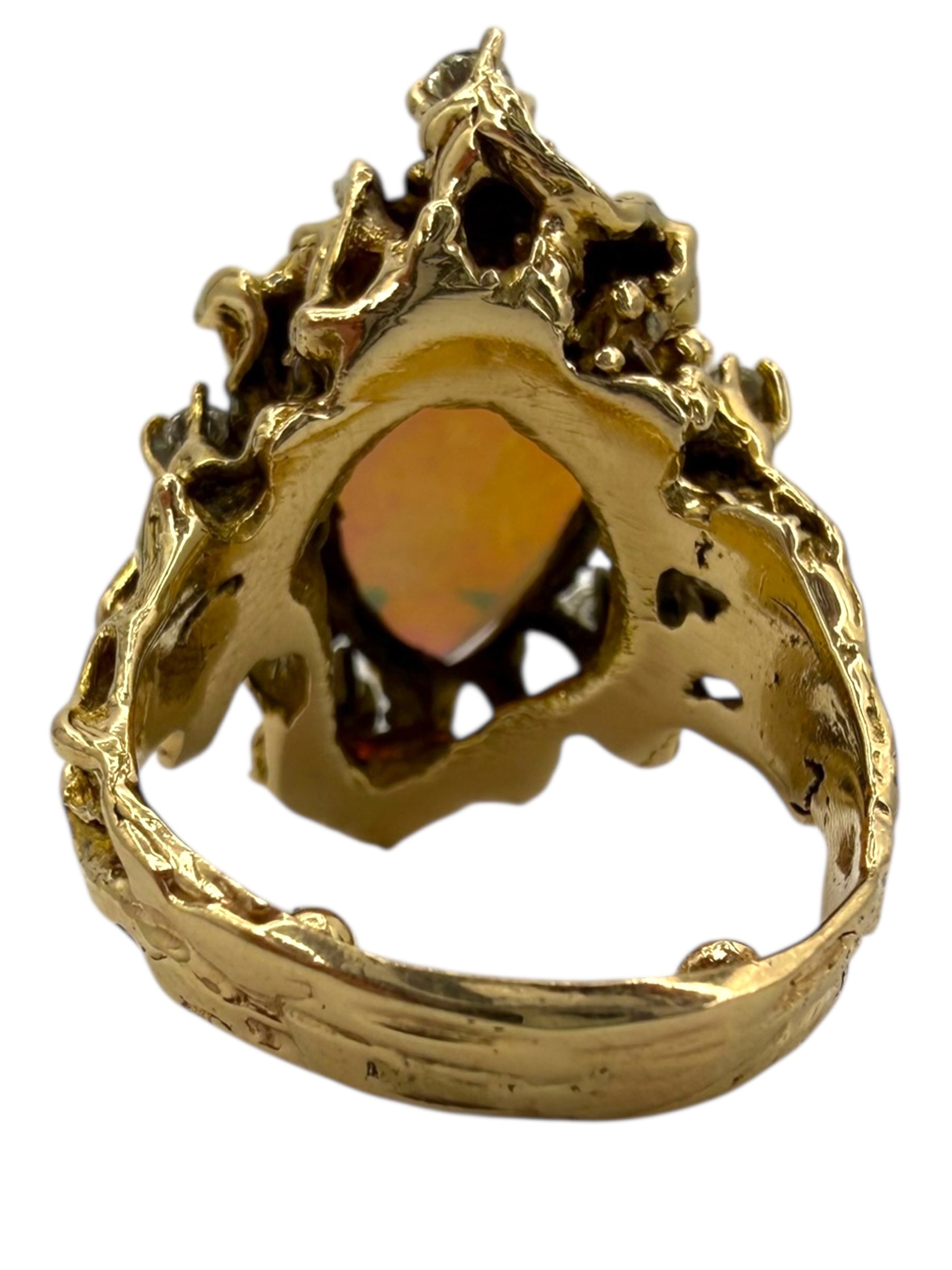 14k Opal Diamond Brutalist Ring