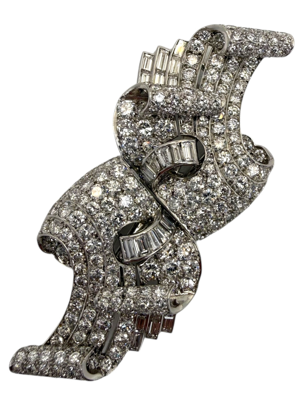 Platinum Diamond Double Clip Brooch