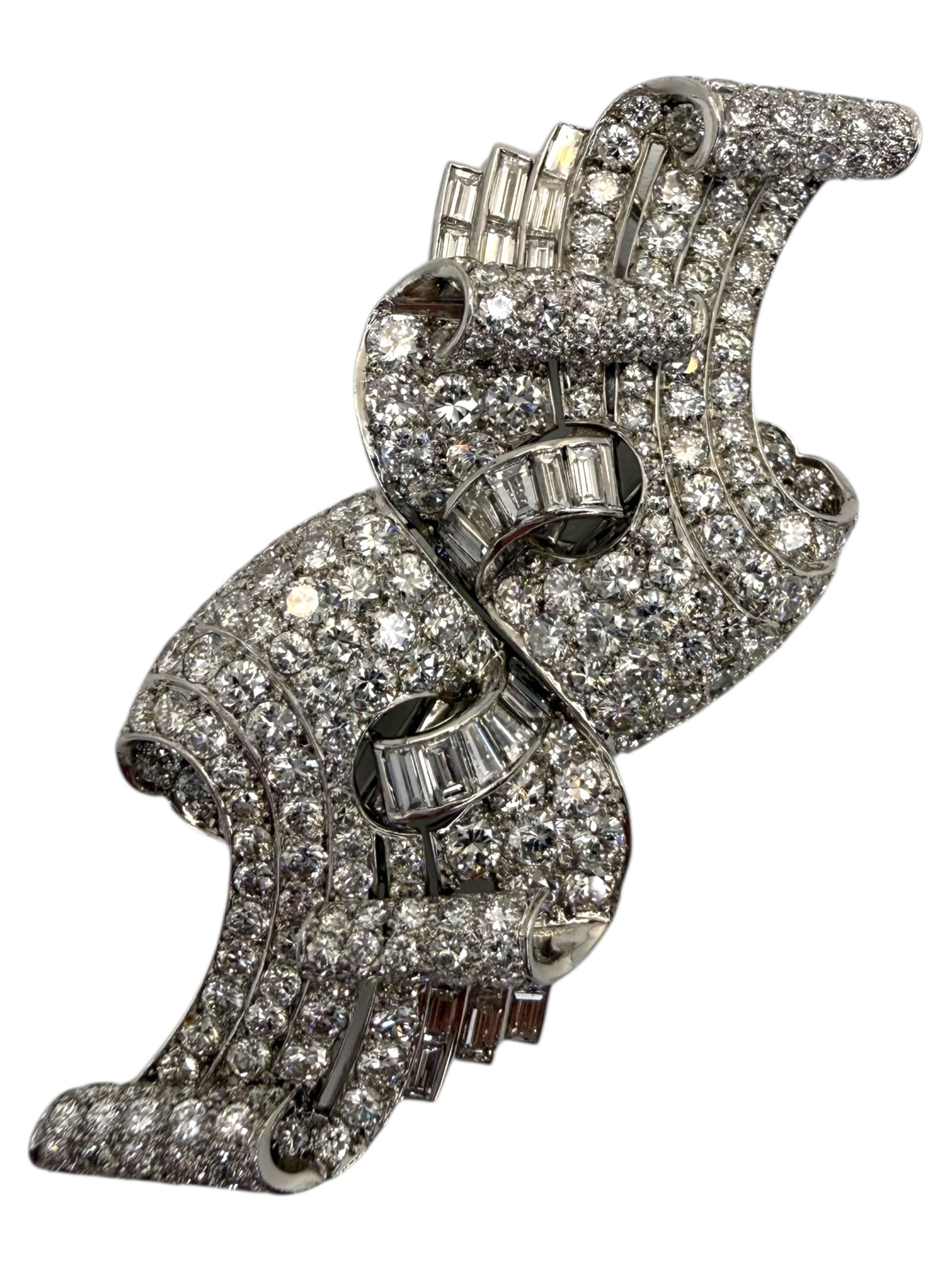Platinum Diamond Double Clip Brooch