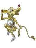 14k Diamond Pearl Ruby Rat Brooch