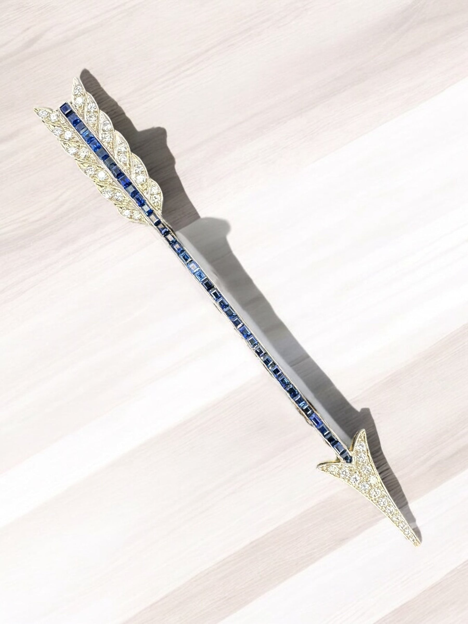18k Sapphire Diamond Arrow Brooch