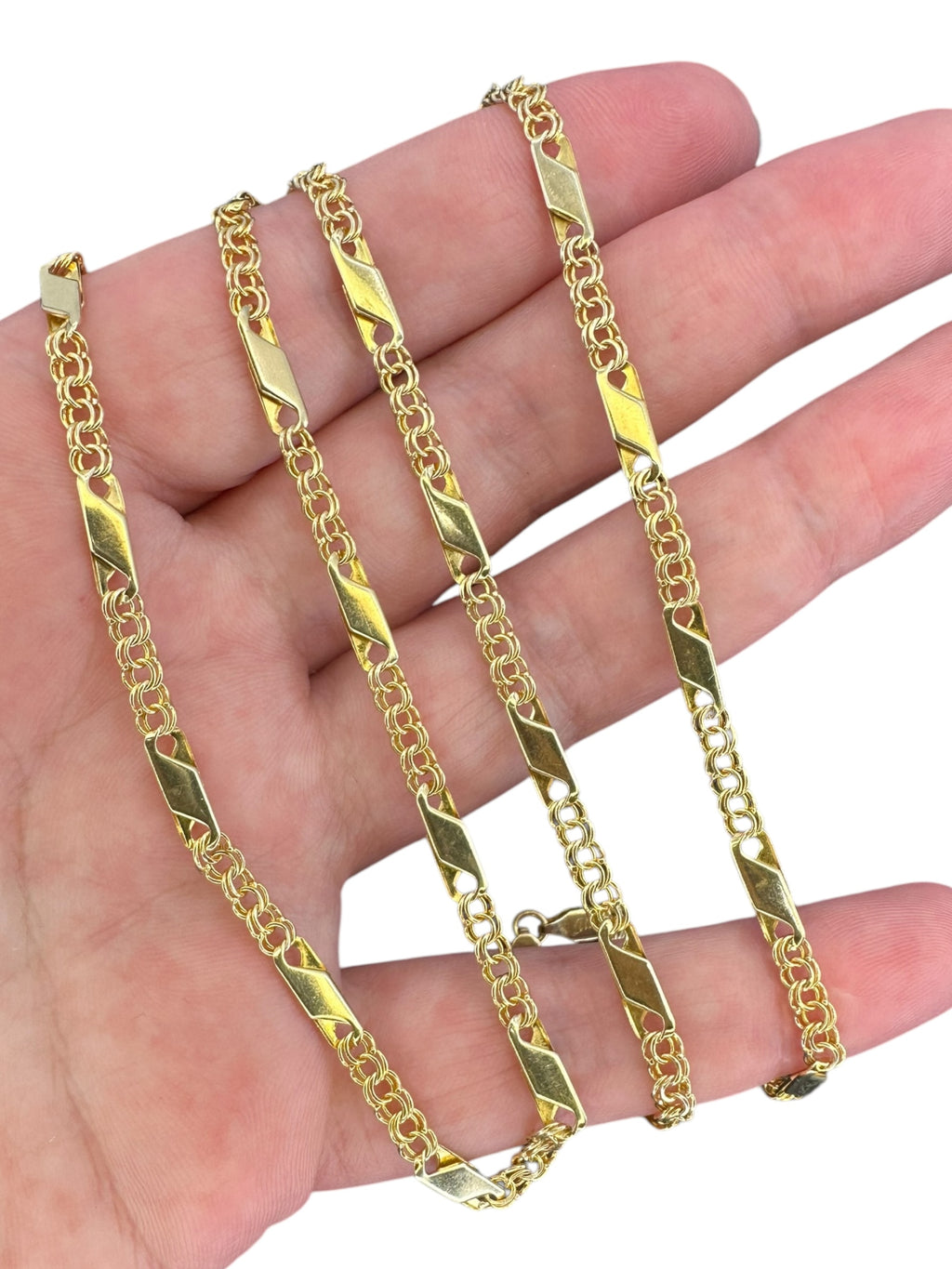 14k Fancy Bar Link Chain Necklace