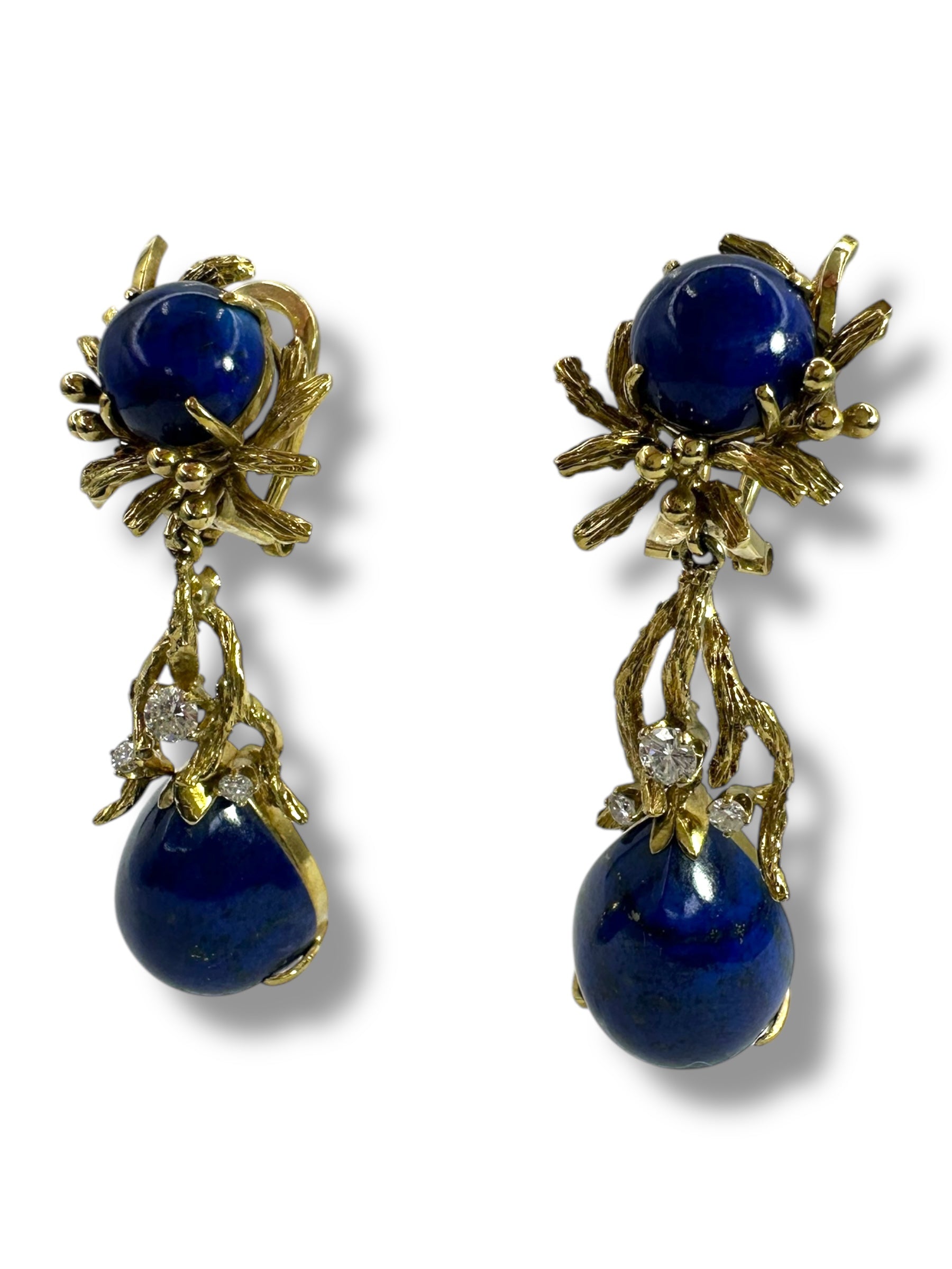 14k Lapis Diamond Drop Clip On Earrings