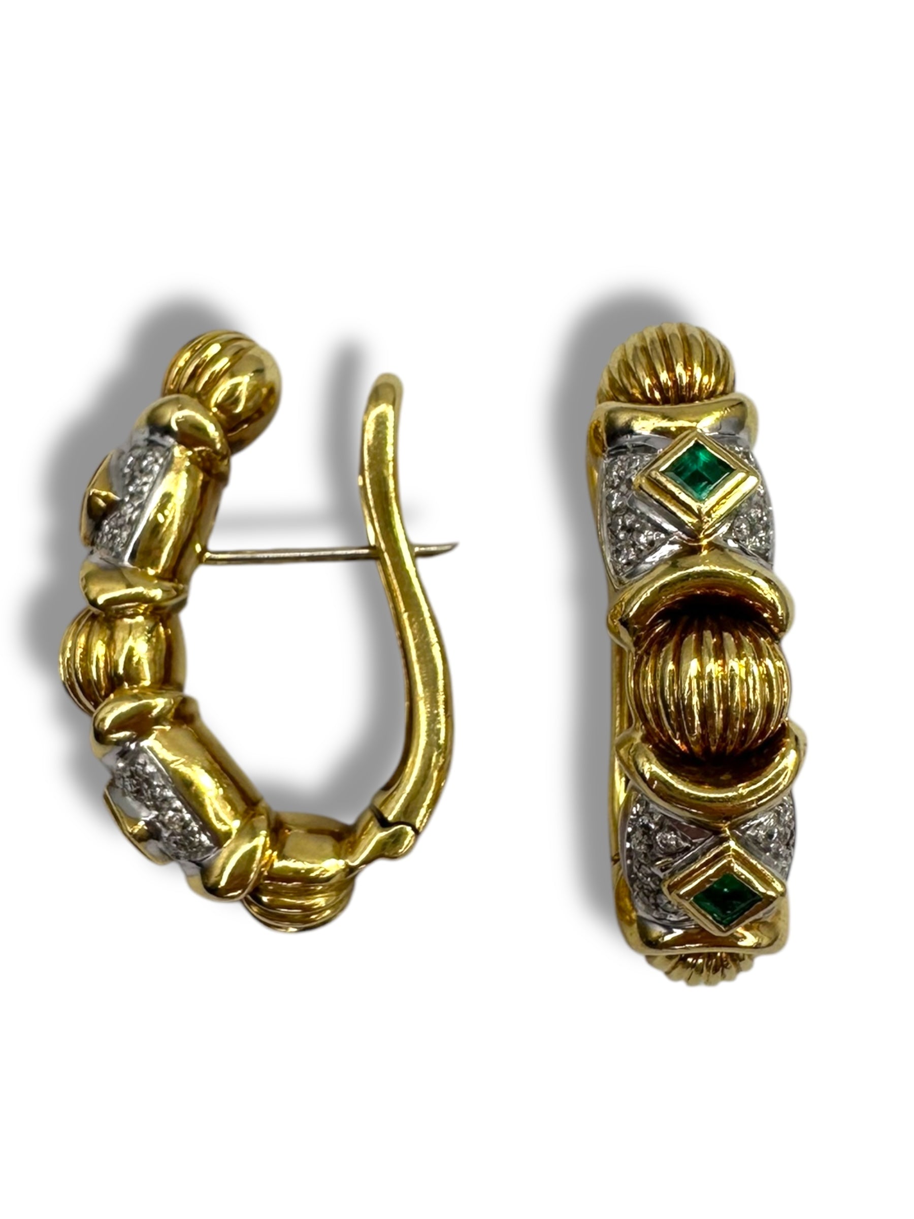 18k Emerald Diamond Hoop Earrings