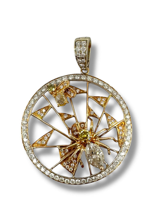 18k Spider & Fly Diamond Pendant