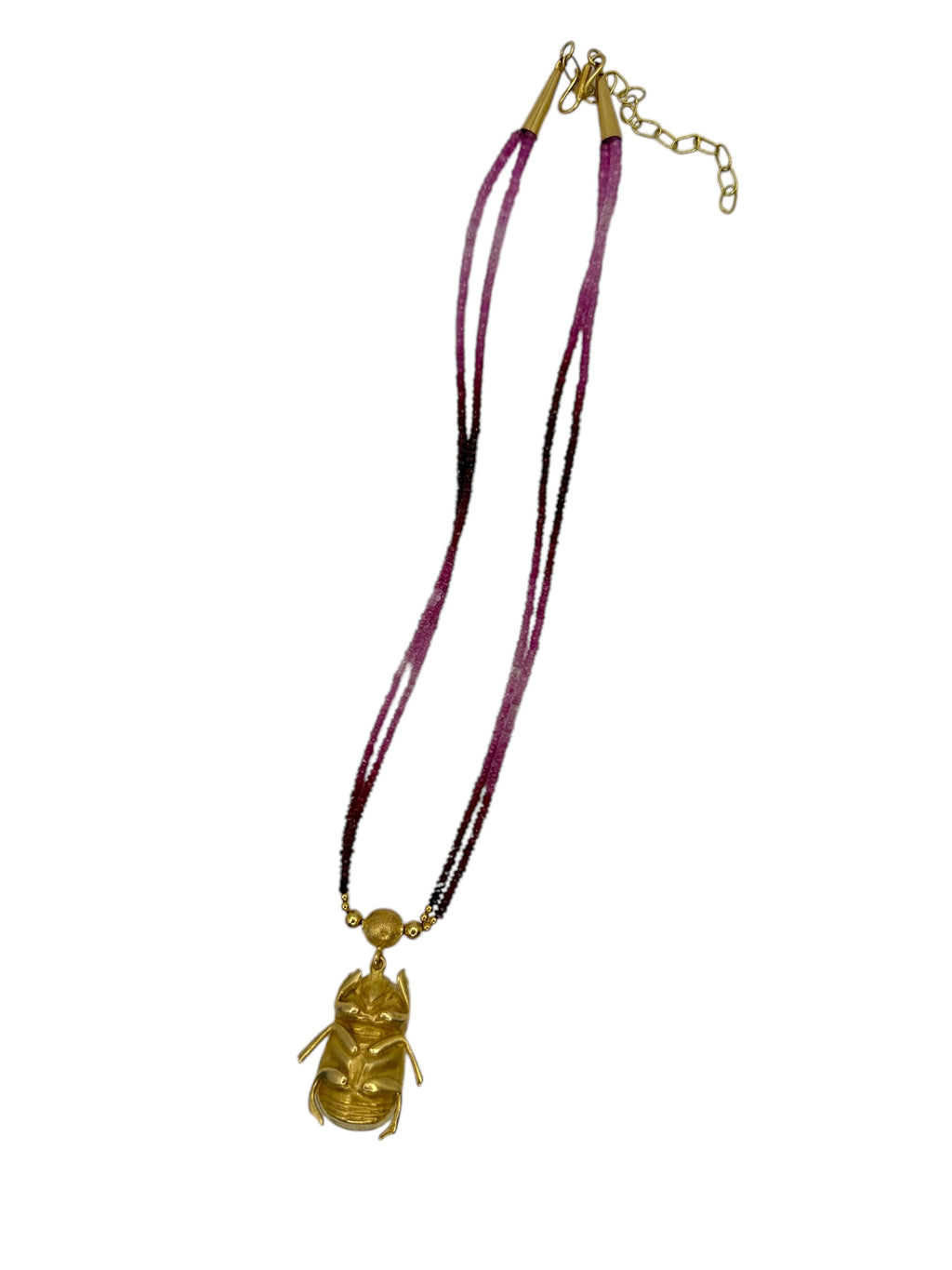 18k Ruby Pink Sapphire Diamond Scarab Necklace