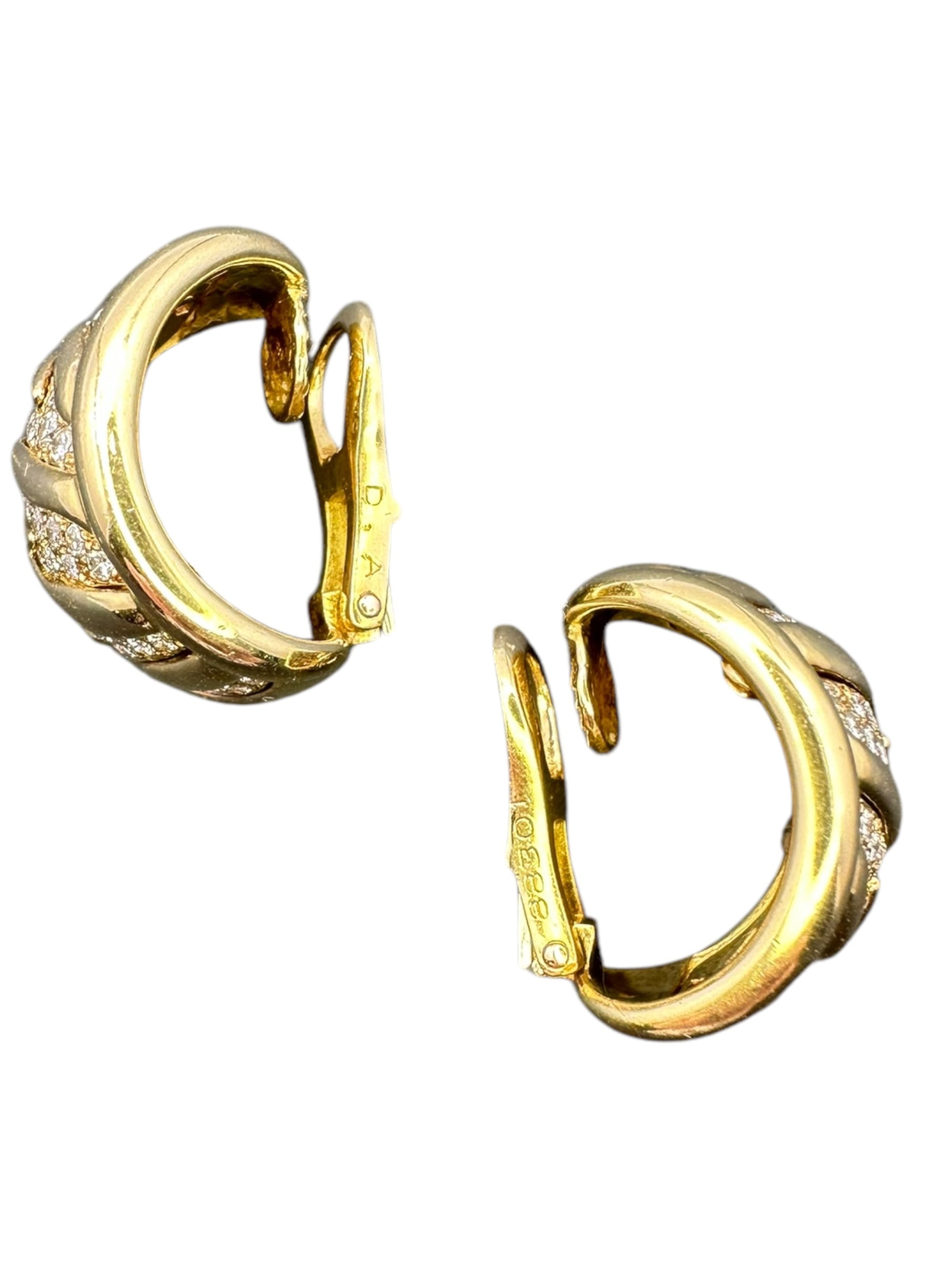 18k Tiger Stripe Diamond Huggie Ear Clips