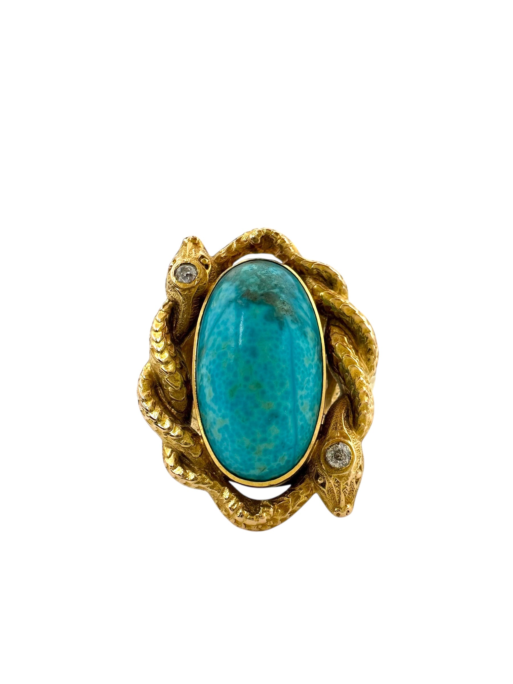 14k Turquoise Double Snake Ring