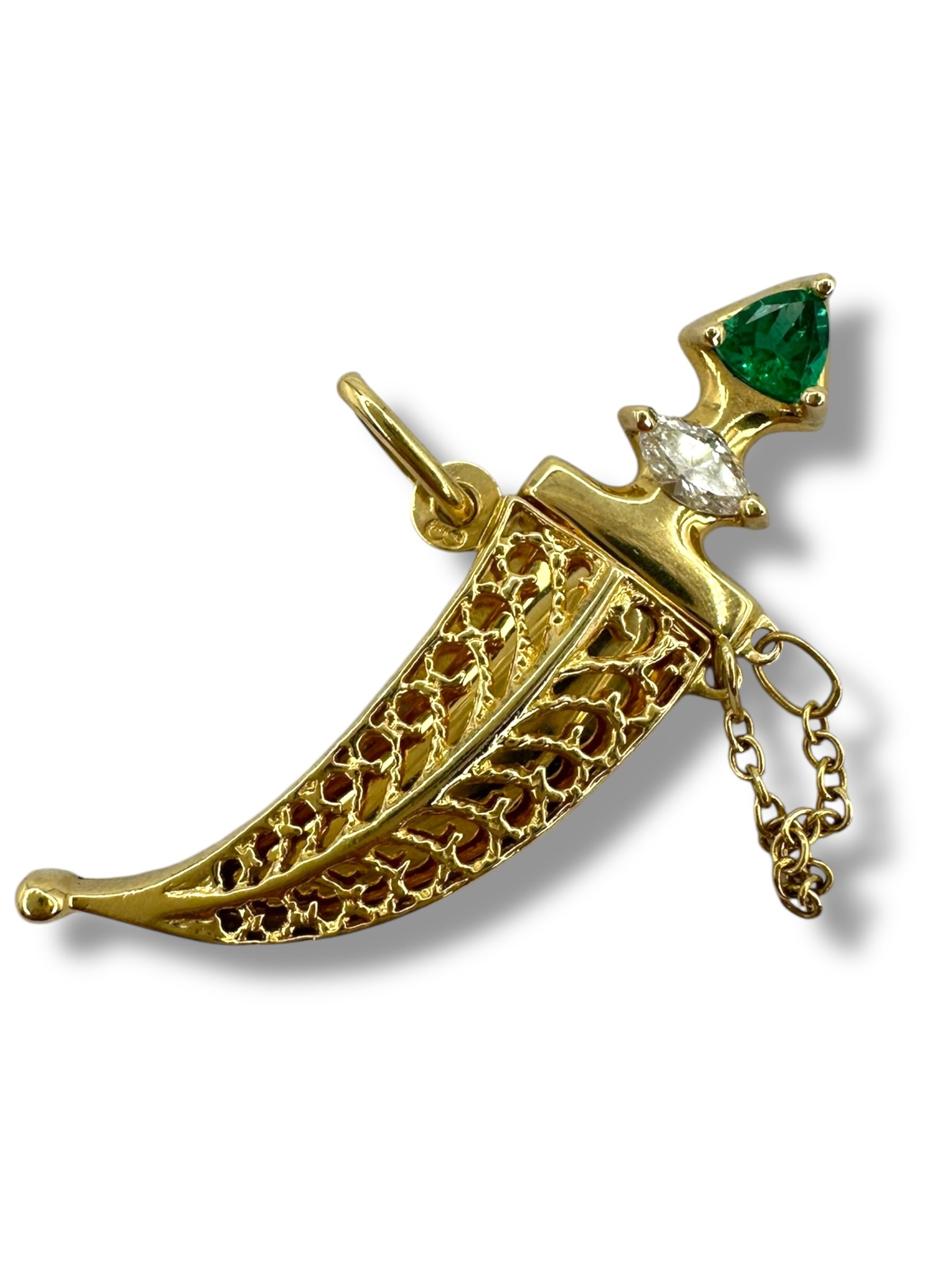 18k Uno a Erre Diamond Emerald Dagger Pendant