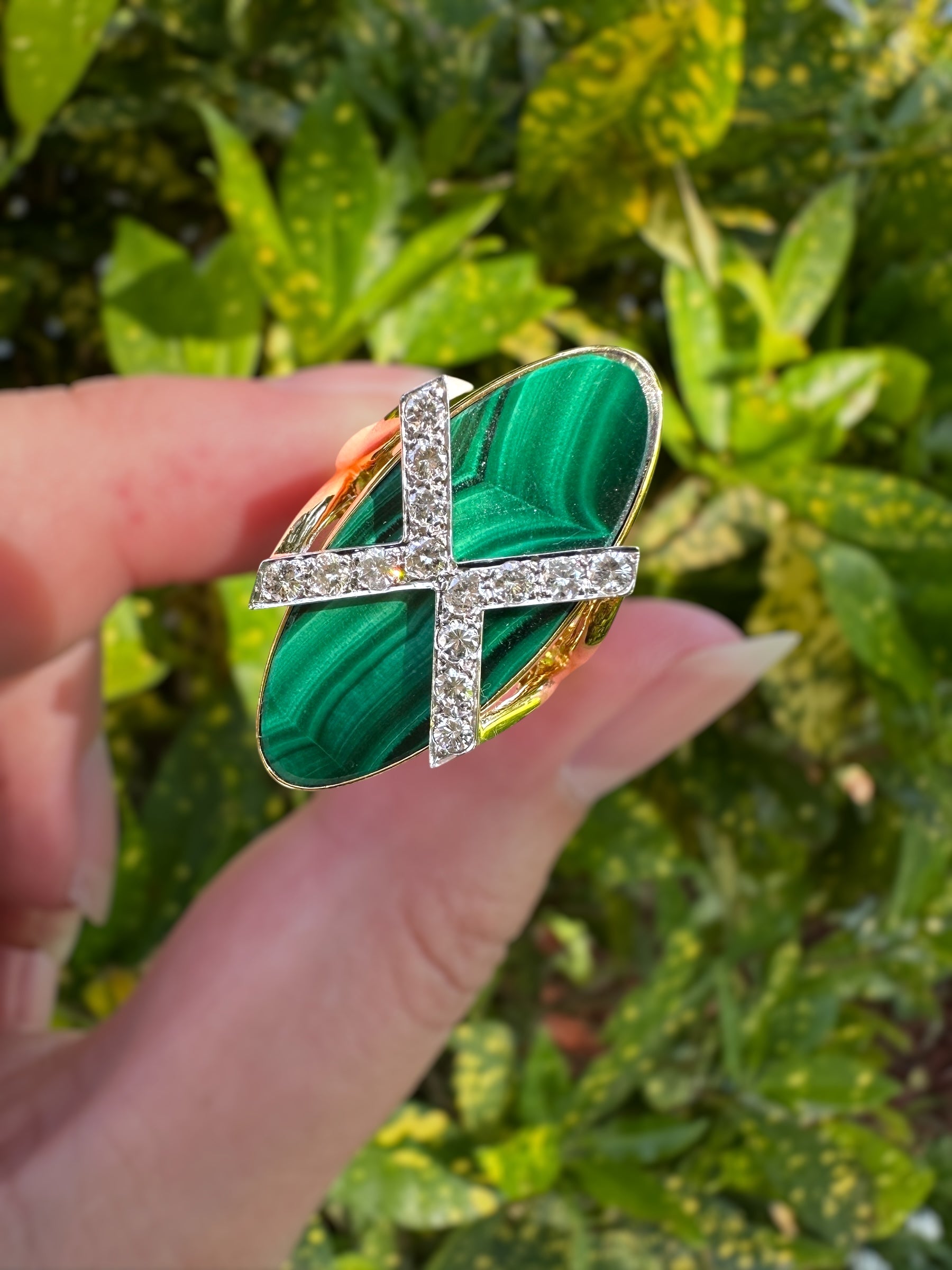 18k Diamond Malachite Ring