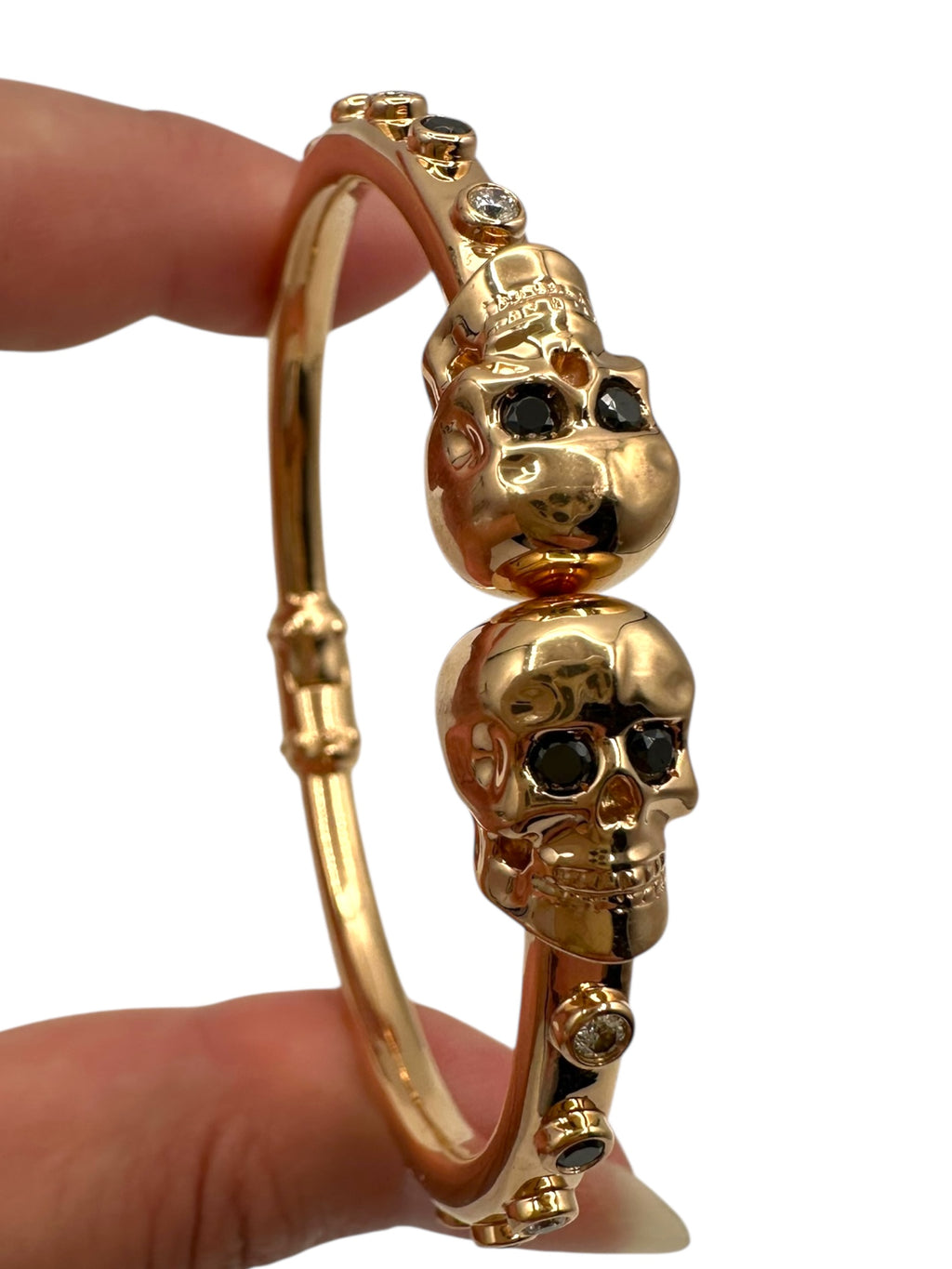 18k Rose Gold Diamond Skull Bangle Bracelet