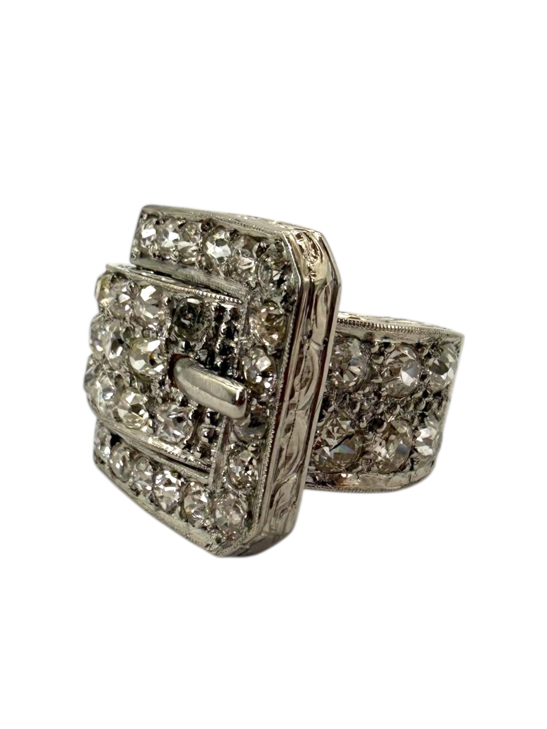 Platinum Art Deco Diamond Buckle Ring