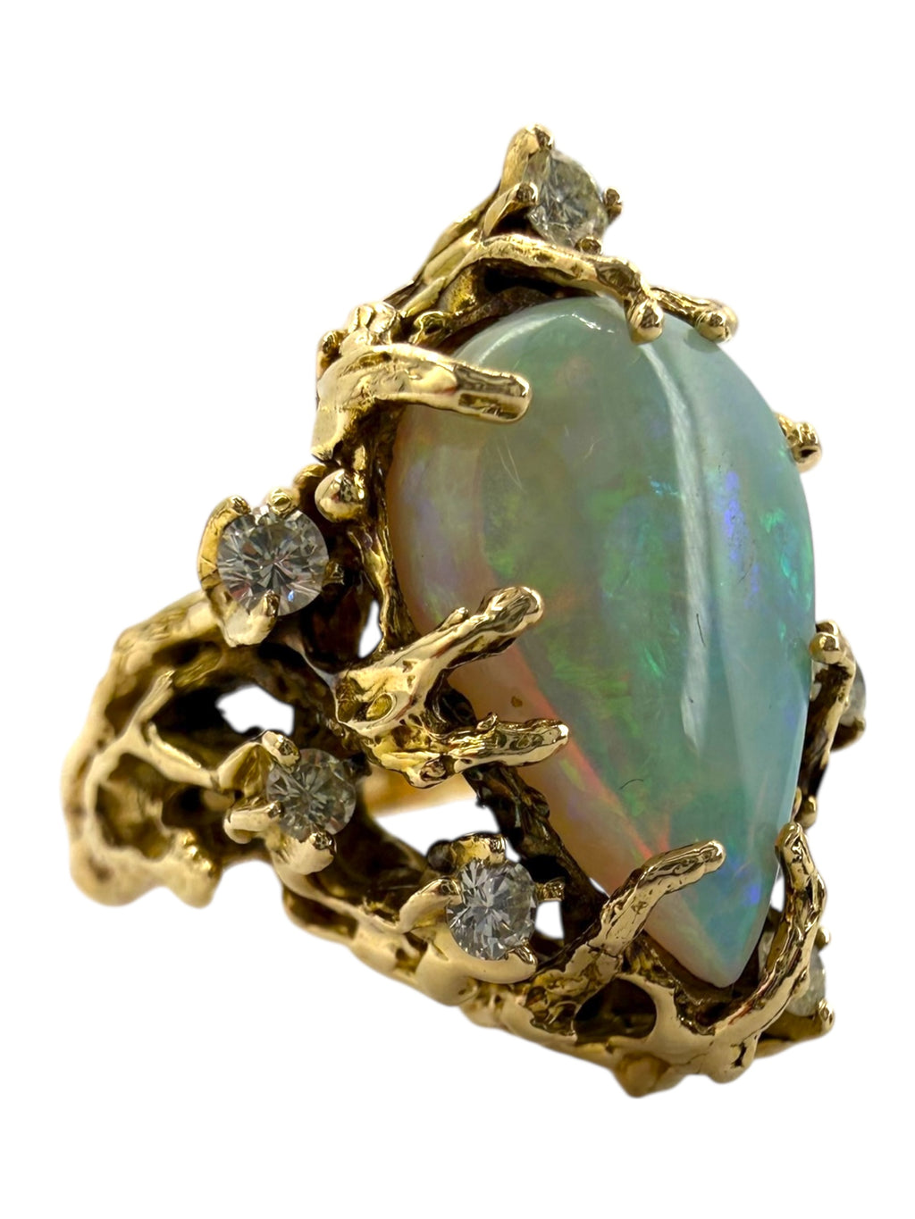 14k Opal Diamond Brutalist Ring
