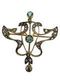 14k Silver Art Nouveau Aquamarine Diamond Brooch