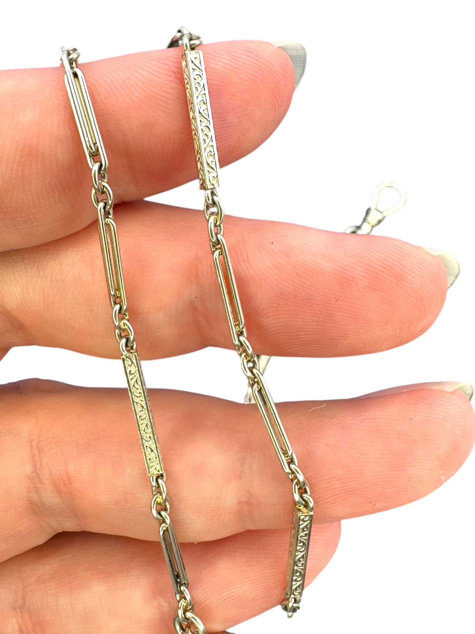 14k White Gold Floral Bar Link Watch Chain