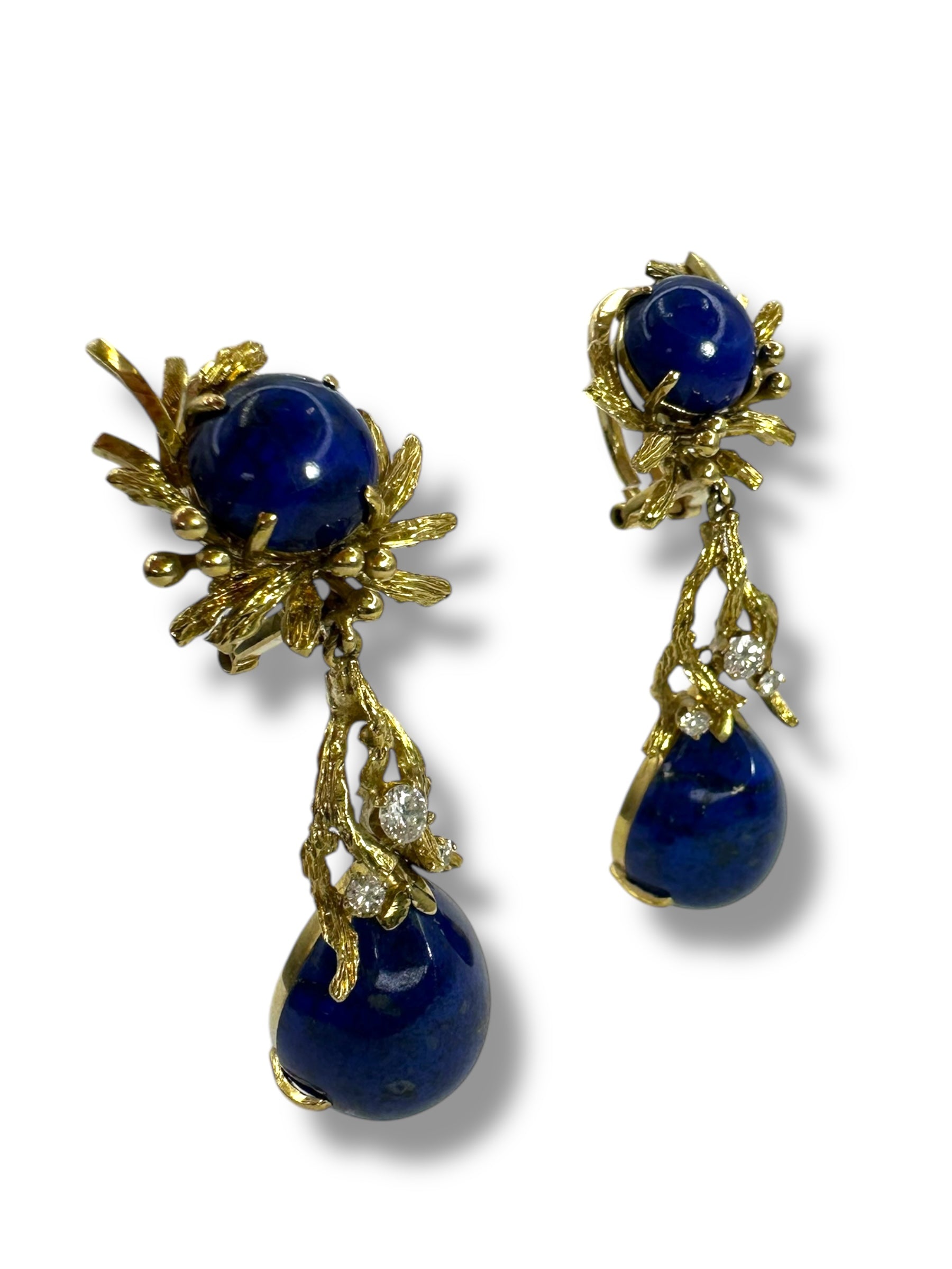 14k Lapis Diamond Drop Clip On Earrings