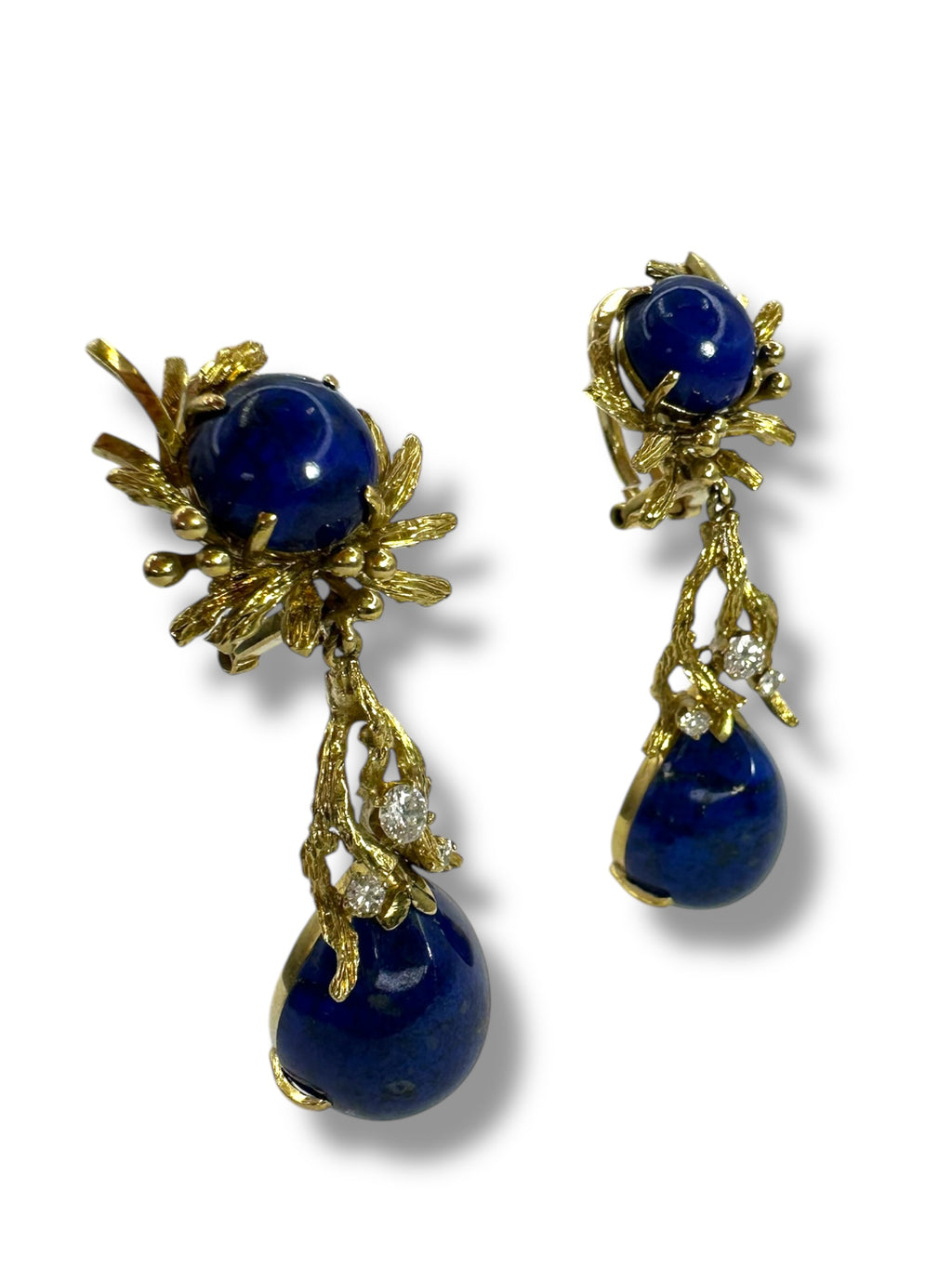 14k Lapis Diamond Drop Clip On Earrings