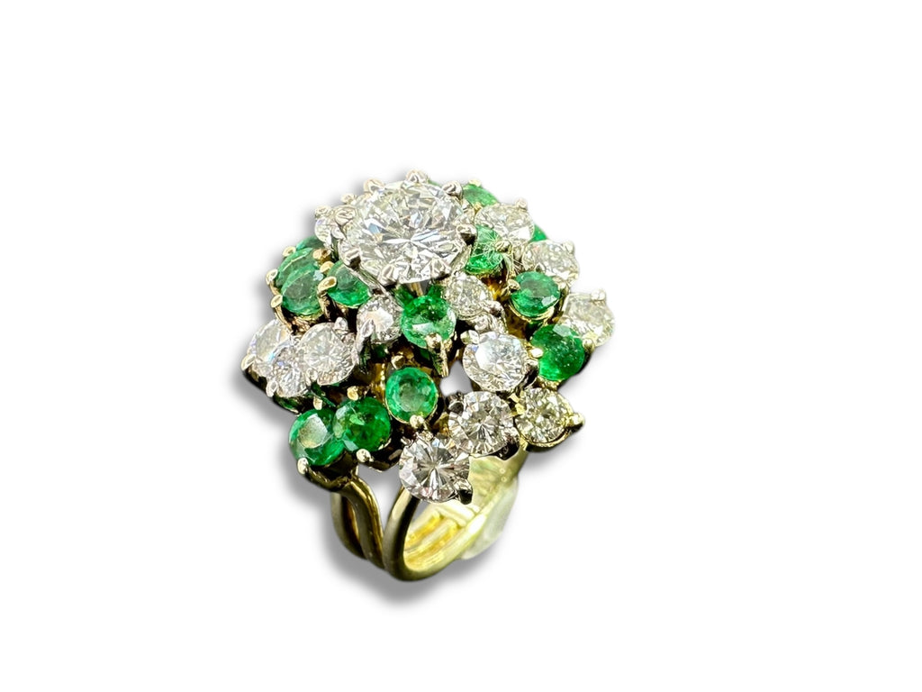 14k Emerald Diamond Swirl Cluster Ring