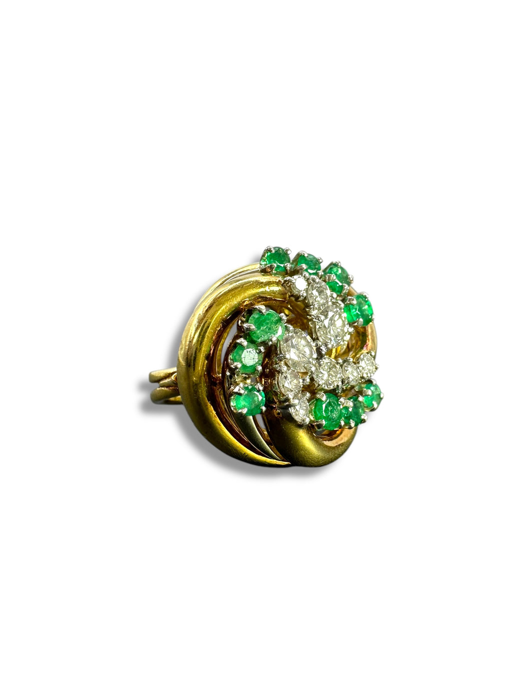 18k Emerald Diamond Swirl Ring