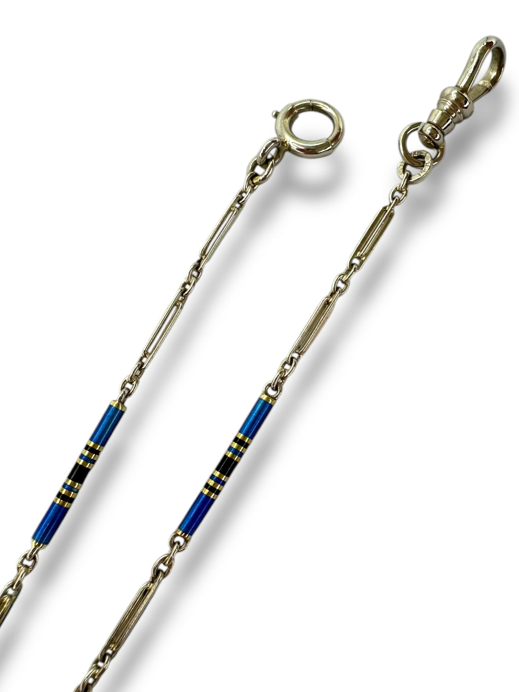 14k White Gold Blue Black Enamel Watch Chain