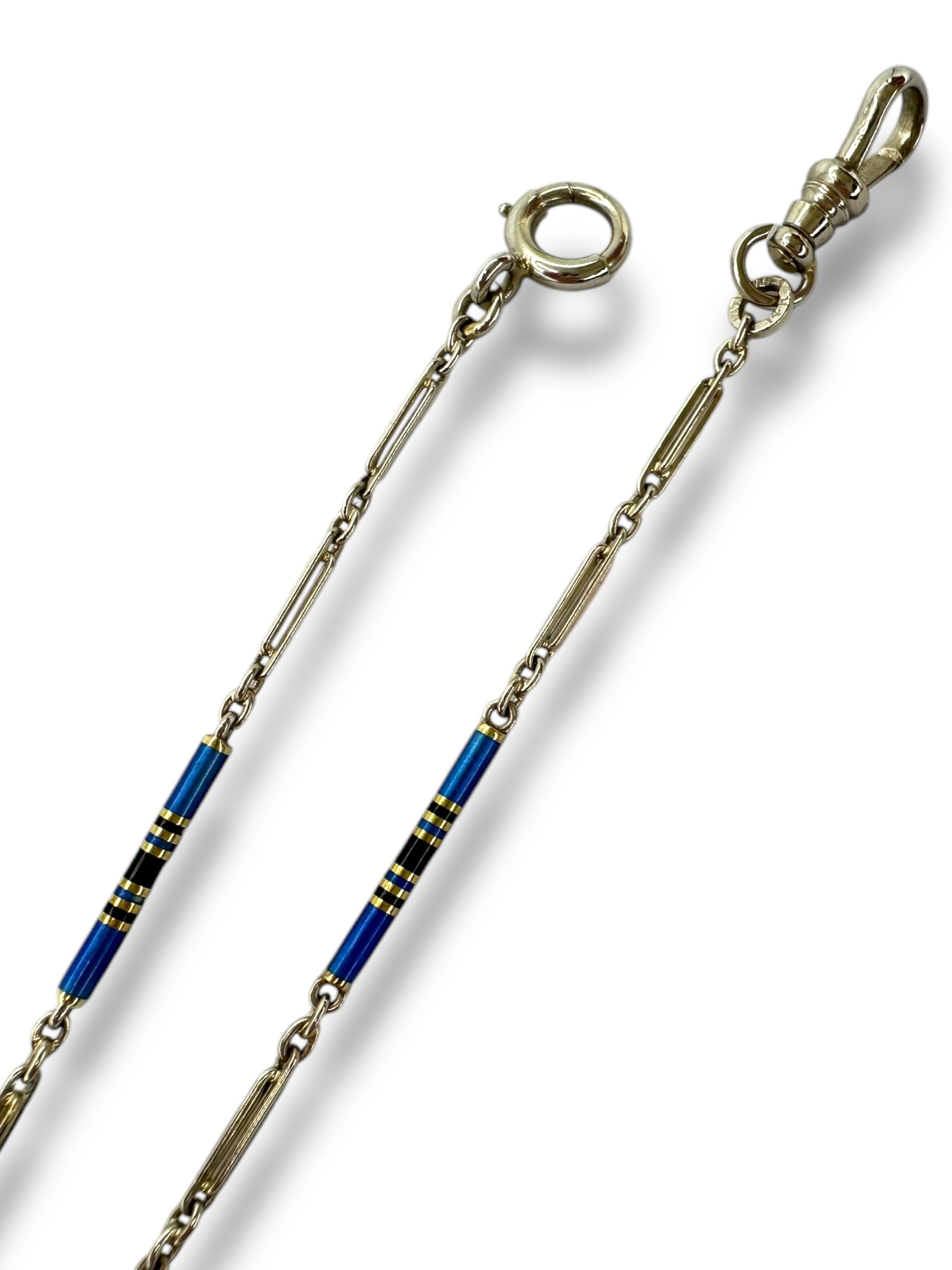 14k White Gold Blue Black Enamel Watch Chain