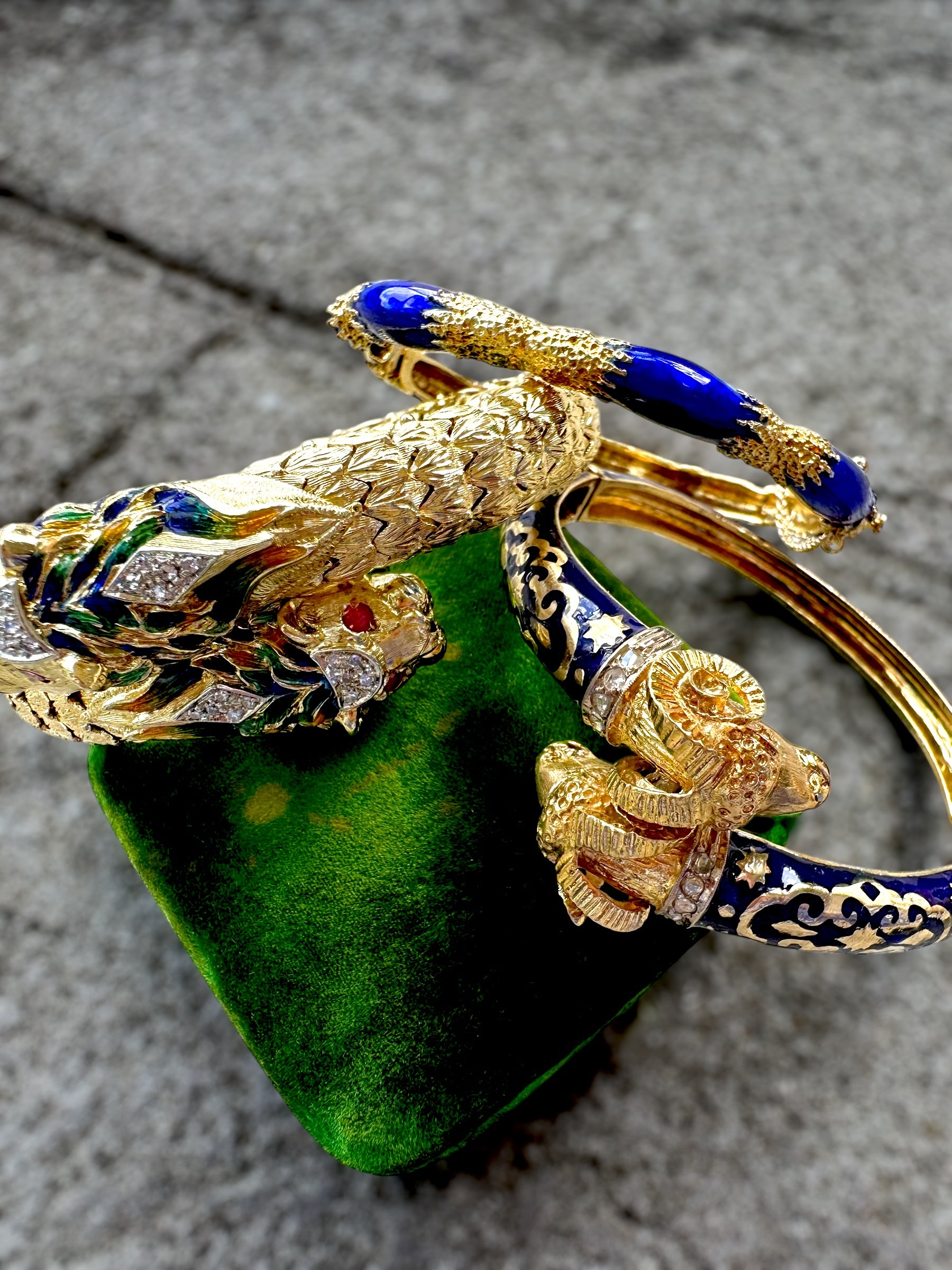 14k Blue Enamel Bangle Bracelet