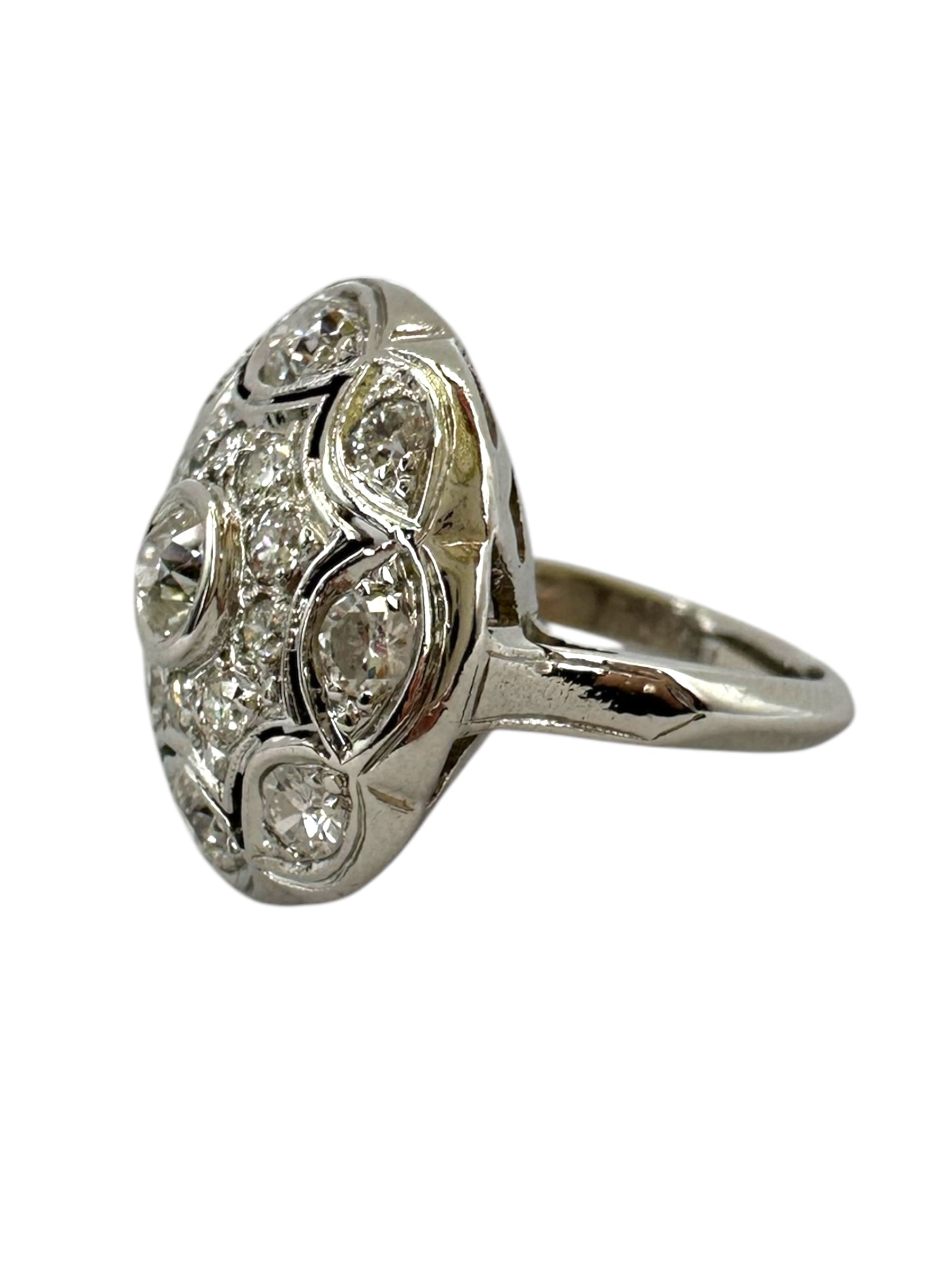 14k White Gold Diamond Round Cluster Ring