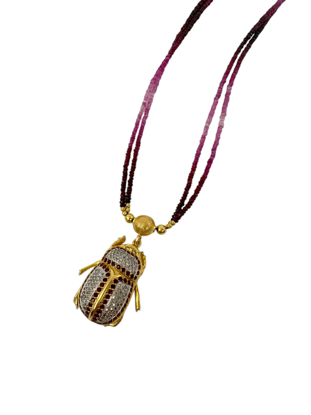 18k Ruby Pink Sapphire Diamond Scarab Necklace