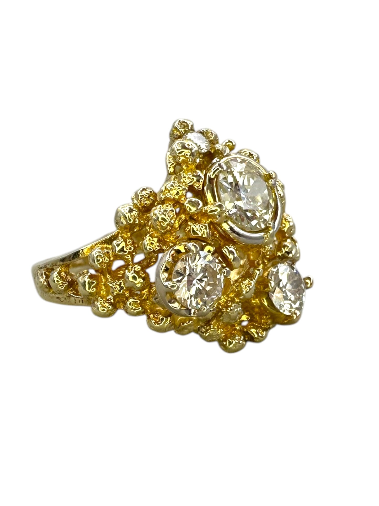 14k Chunky Diamond Brutalist Style Ring