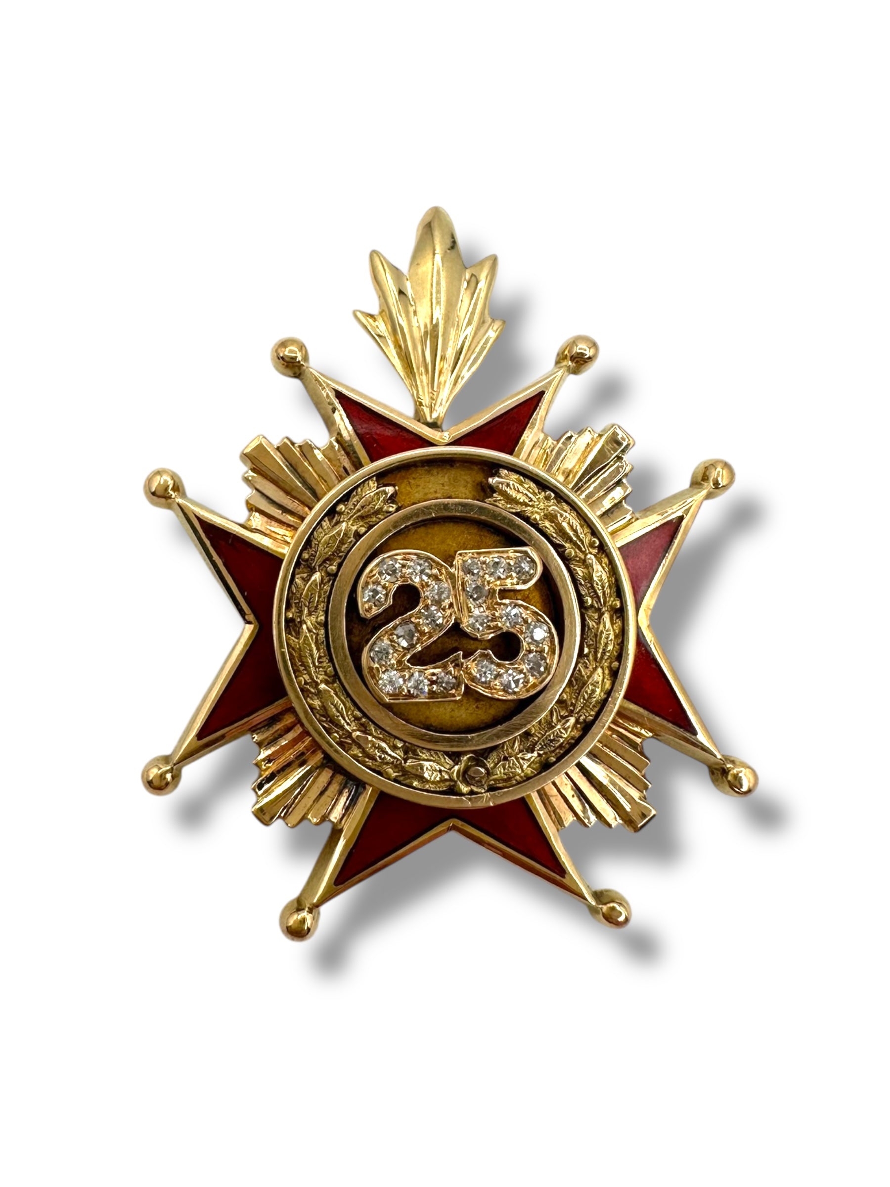 14k Enamel Diamond “25” Medallion Brooch/ Pendant