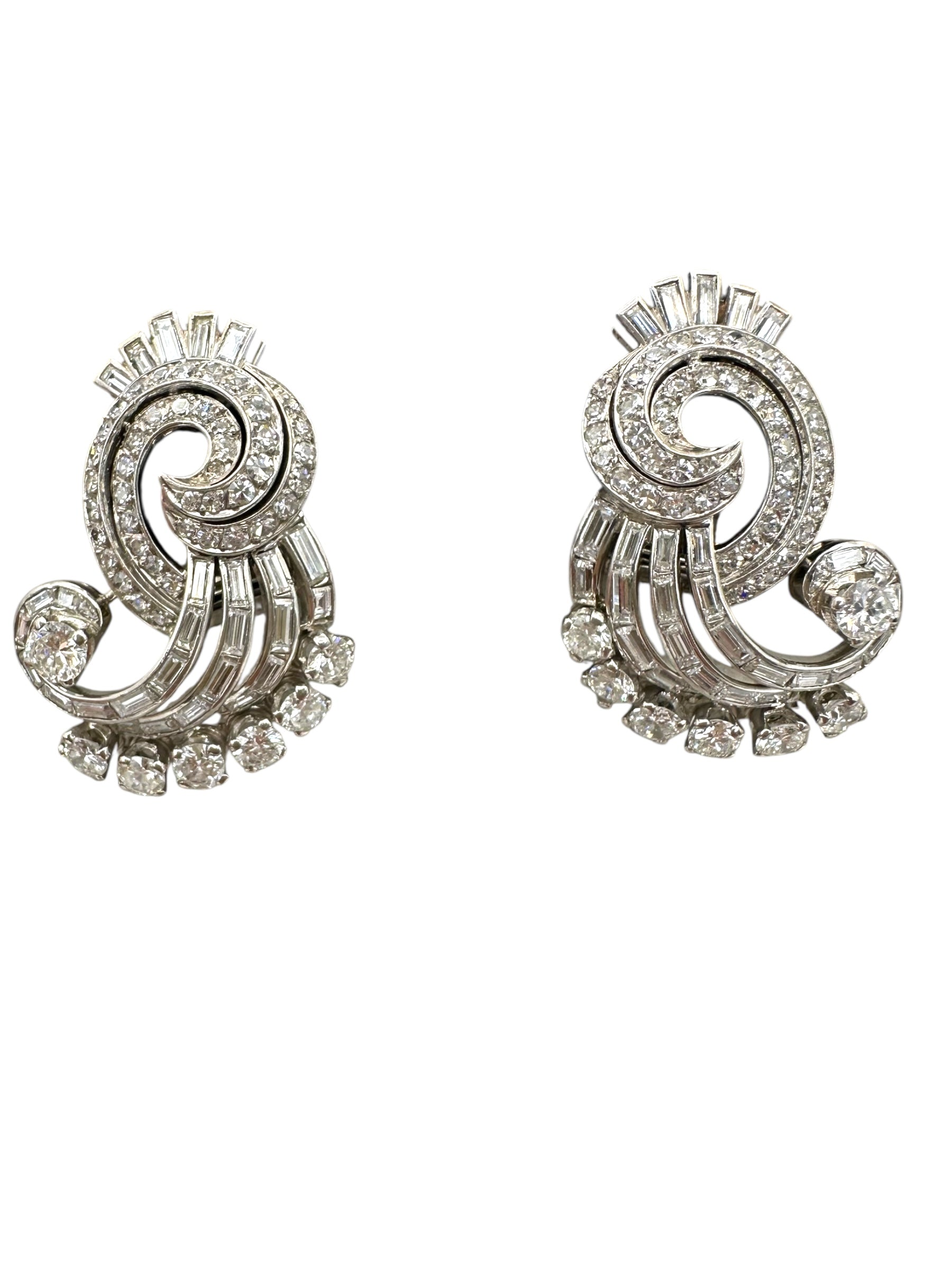 Platinum Mid-Century Diamond Earrings