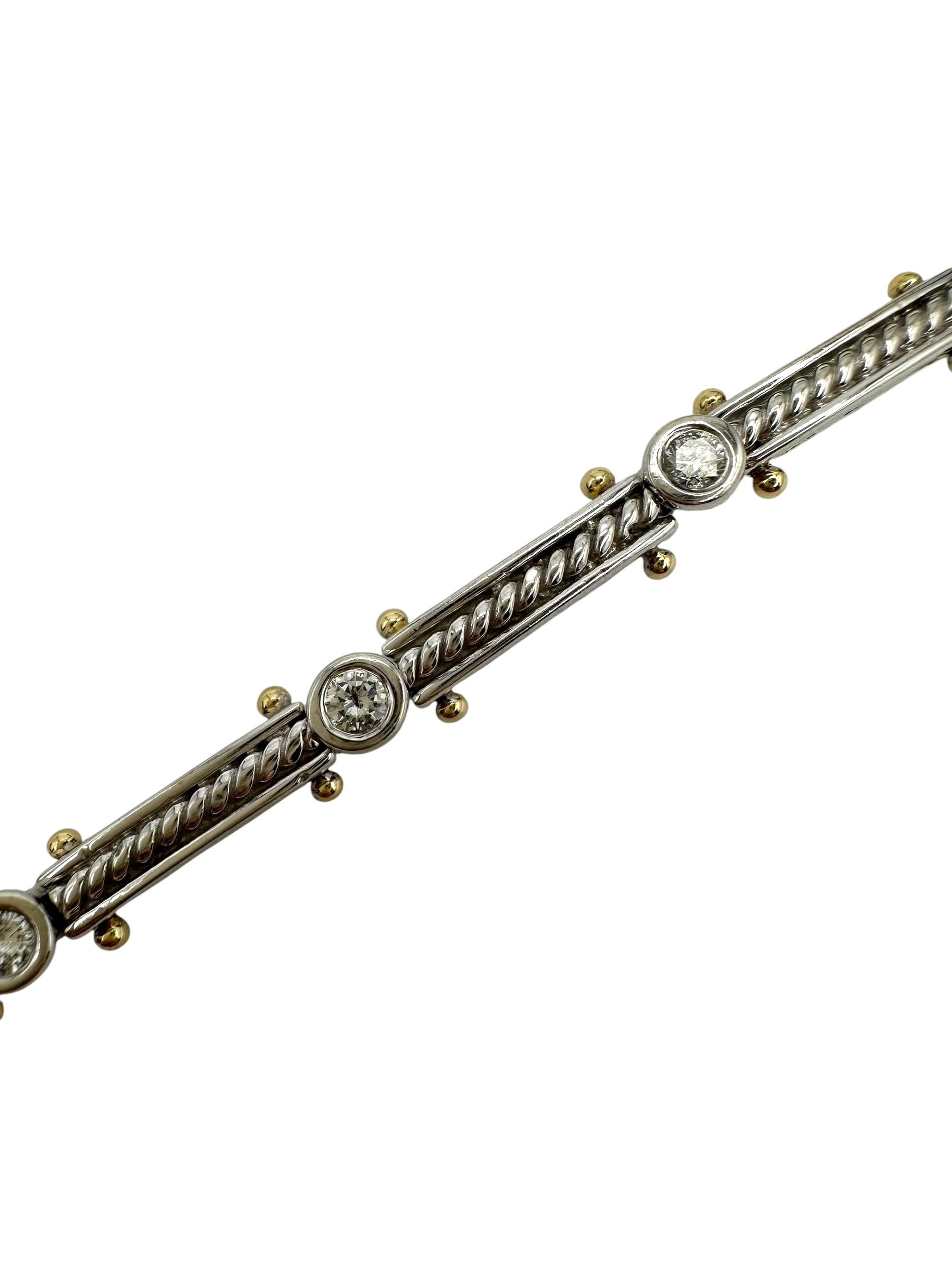 14k Diamond Bar Link Station Bracelet