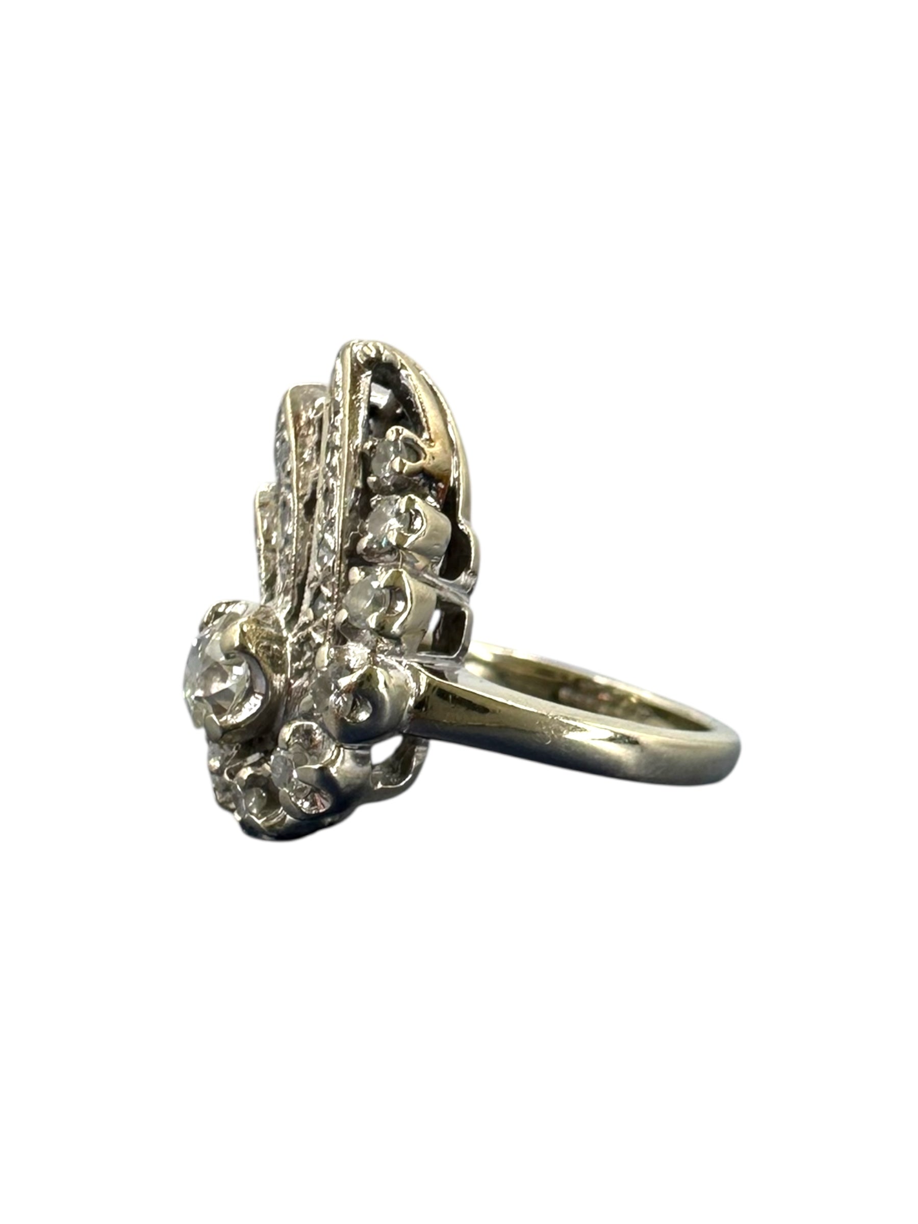 14k Diamond Swirl Ring