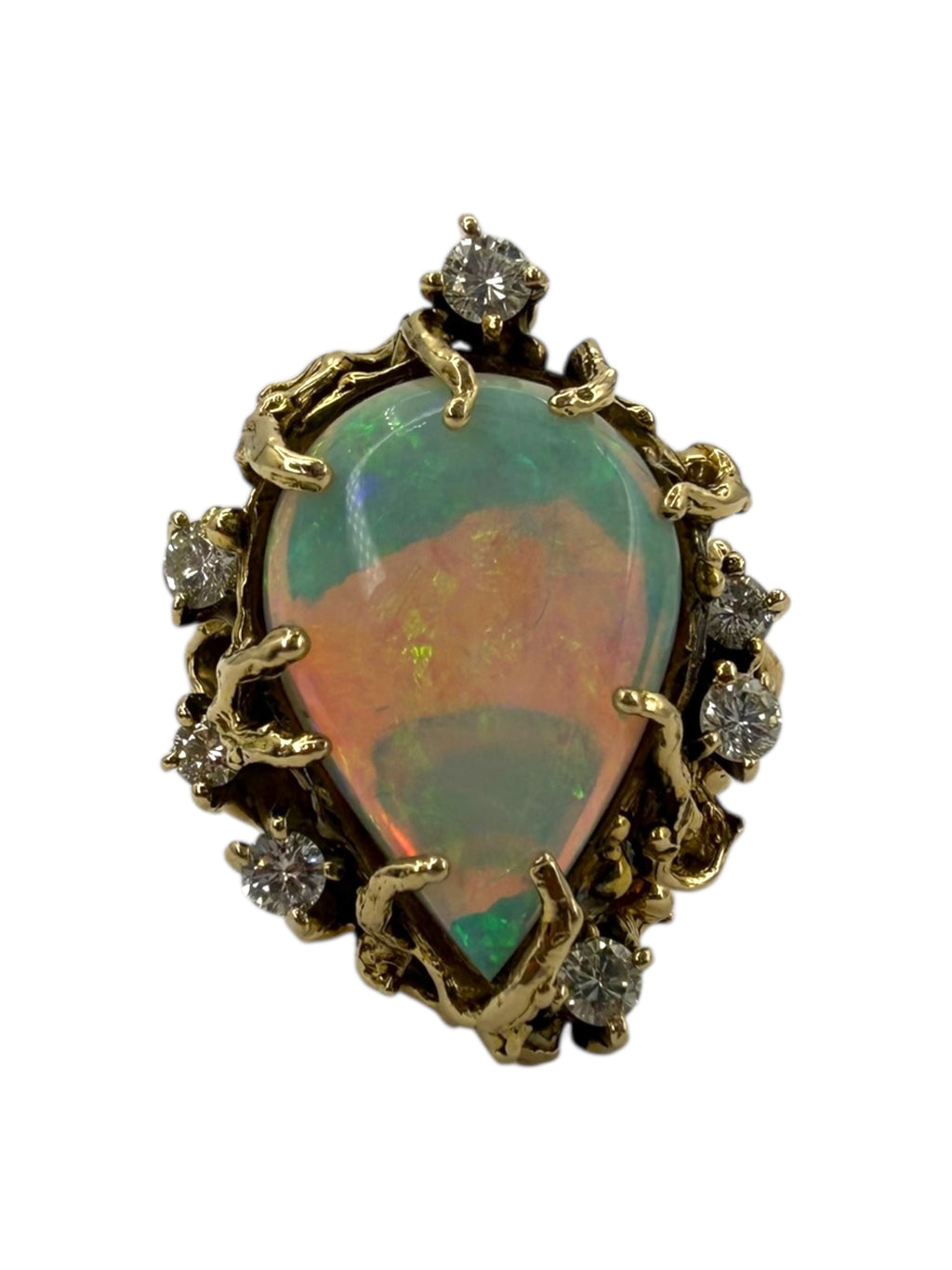 14k Opal Diamond Brutalist Ring