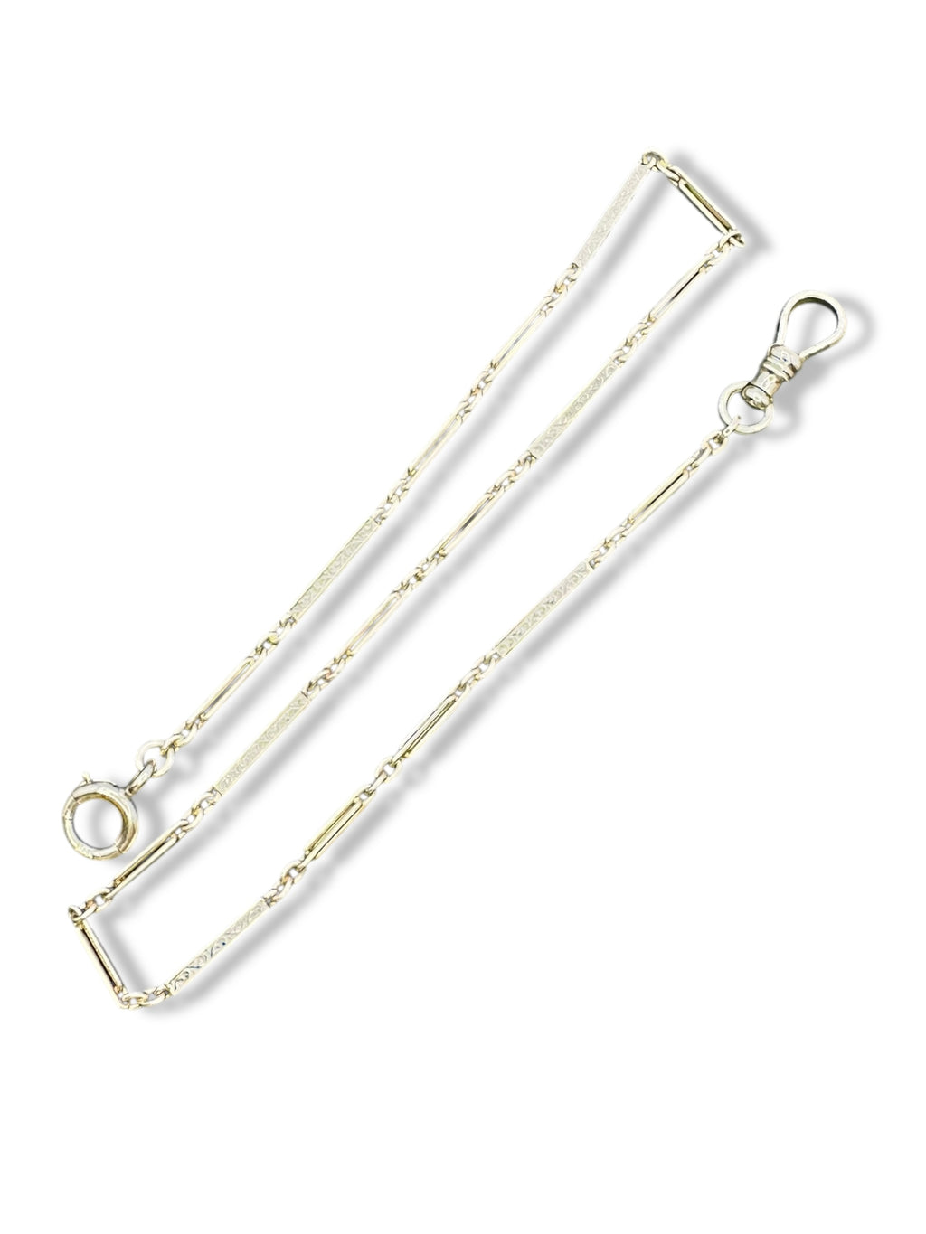 14k White Gold Floral Bar Link Watch Chain